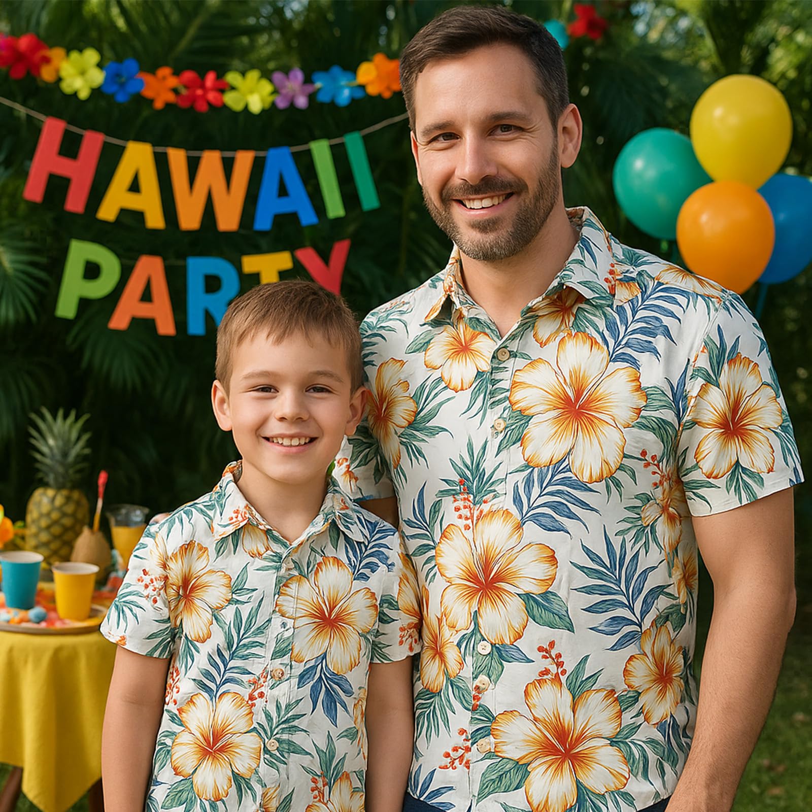 Winmany Padre Hijo Camisas Hawaianas a Juego Hombre Niños Floral Traje Playa Familia Vacaciones Verano Tops Manga Corta