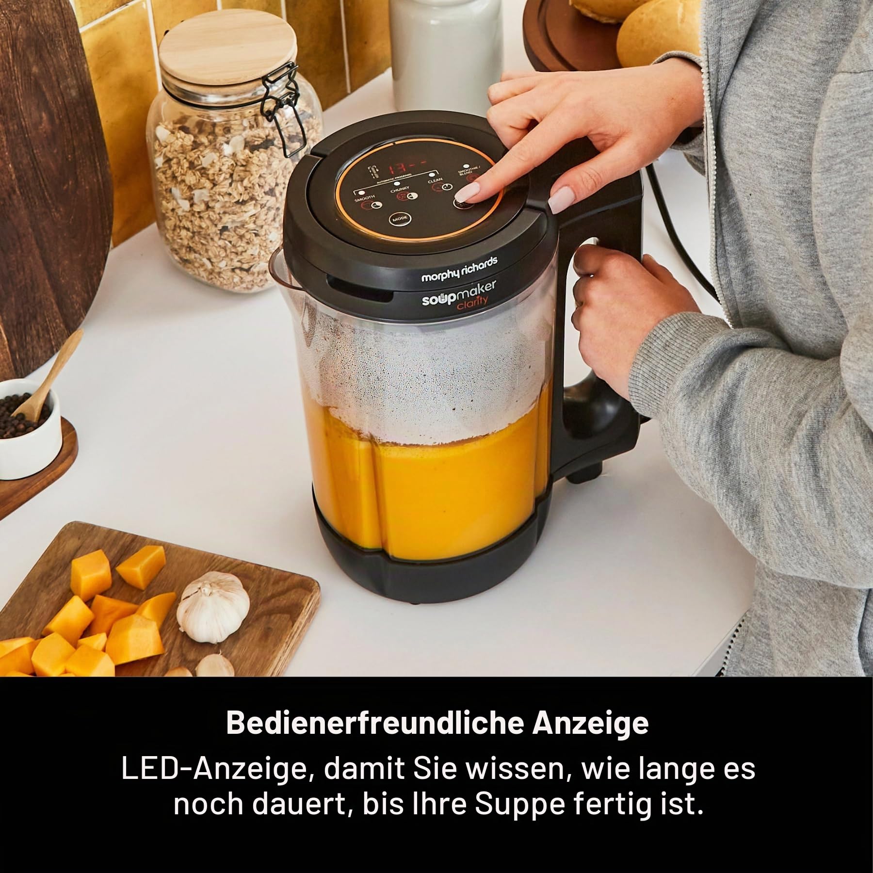 Morphy Richards 1,6 l Clarity Suppenbereiter, 9 Funktionen, Suppen- und Smoothie-Maker, Weiß und Schwarz