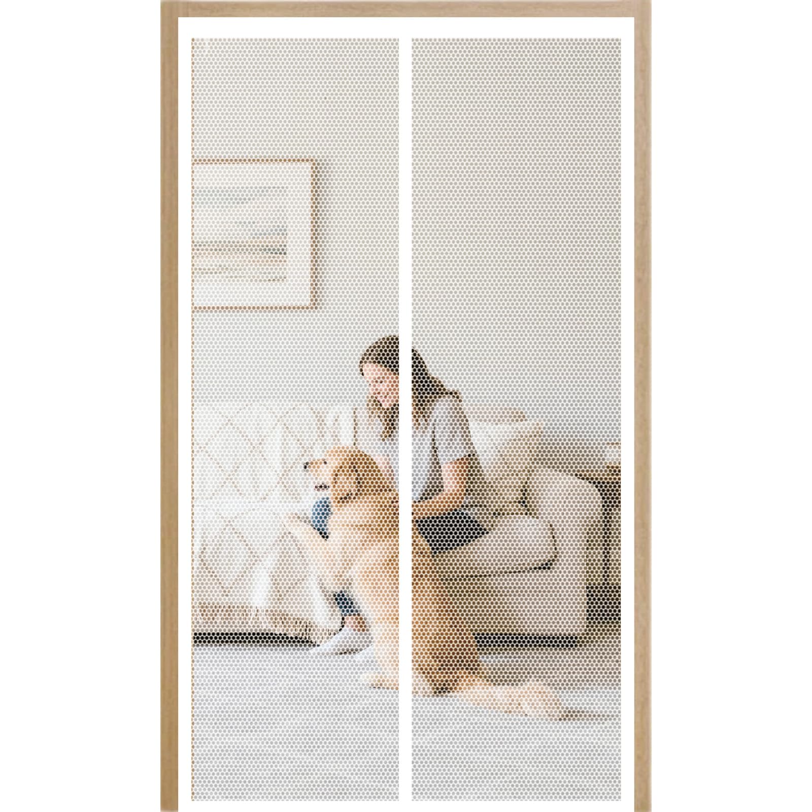 Magnetic Screen Door 80 x 181 cm with Powerful Magnets Automatically Closes and Magic Tape, Install Without, Keep Bugs Out, Magnetic Screen Door Fits for Patio, White