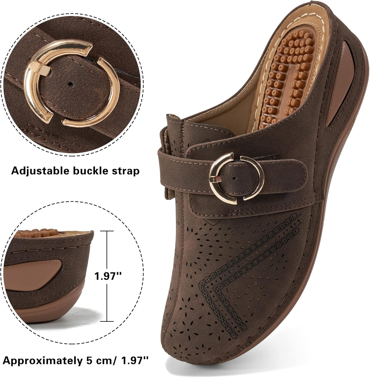 Alicegana Mules for Women Comfort Closed Toe Sandals Summer Slip on Wedge with Adjustable Hook Loop - Image 5