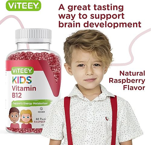 Miniatura 6 de Gomitas de vitamina B12 para niños, 1000 mcg, metabolismo, apoyo energético natural, vegano, sin gluten, sin gelatina, sin OMG, kosher, para