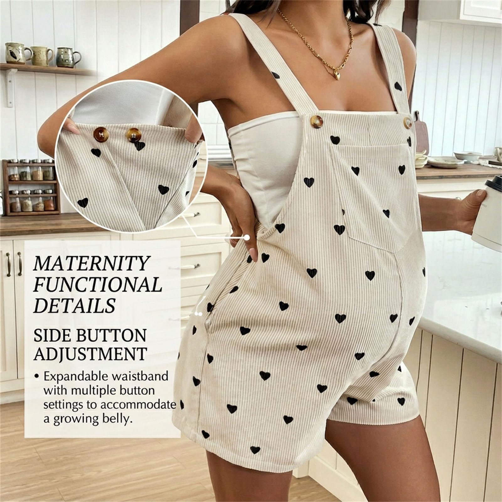 ENEN Umstandslatzhose Kurz Damen Sommer - Dünner Cord Umstands Jumpsuit mit Verstellbaren Trägern, Locker Maternity Overalls Ärmellos Schwangerschaftshose Kurz mit Taschen