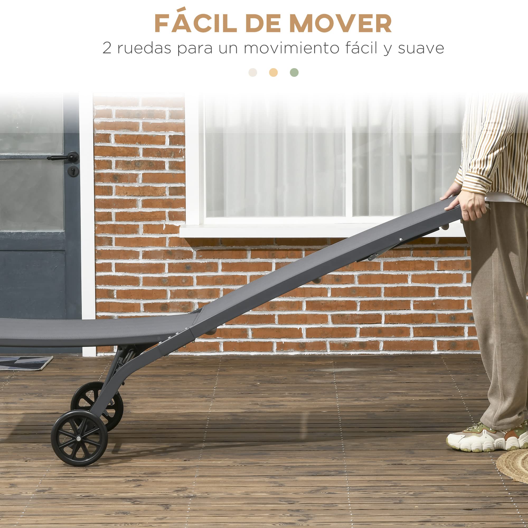 Outsunny Pack de 2 Tumbonas de Jardín Exterior Tumbonas Reclinables de Aluminio con Respaldo Ajustable de 5 Niveles y Ruedas para Playa Piscina 165x66x102 cm Gris Oscuro