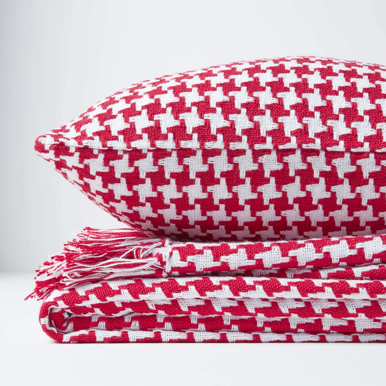 Homescapes mano GEW obene Fodera per cuscino rosso bianco Pied de poule modello Cuscino con cerniera 100% puro cotone, Cotone egiziano 100% cotone Misto cotone Cotone Microfibra, Rot, 60 x 60 cm