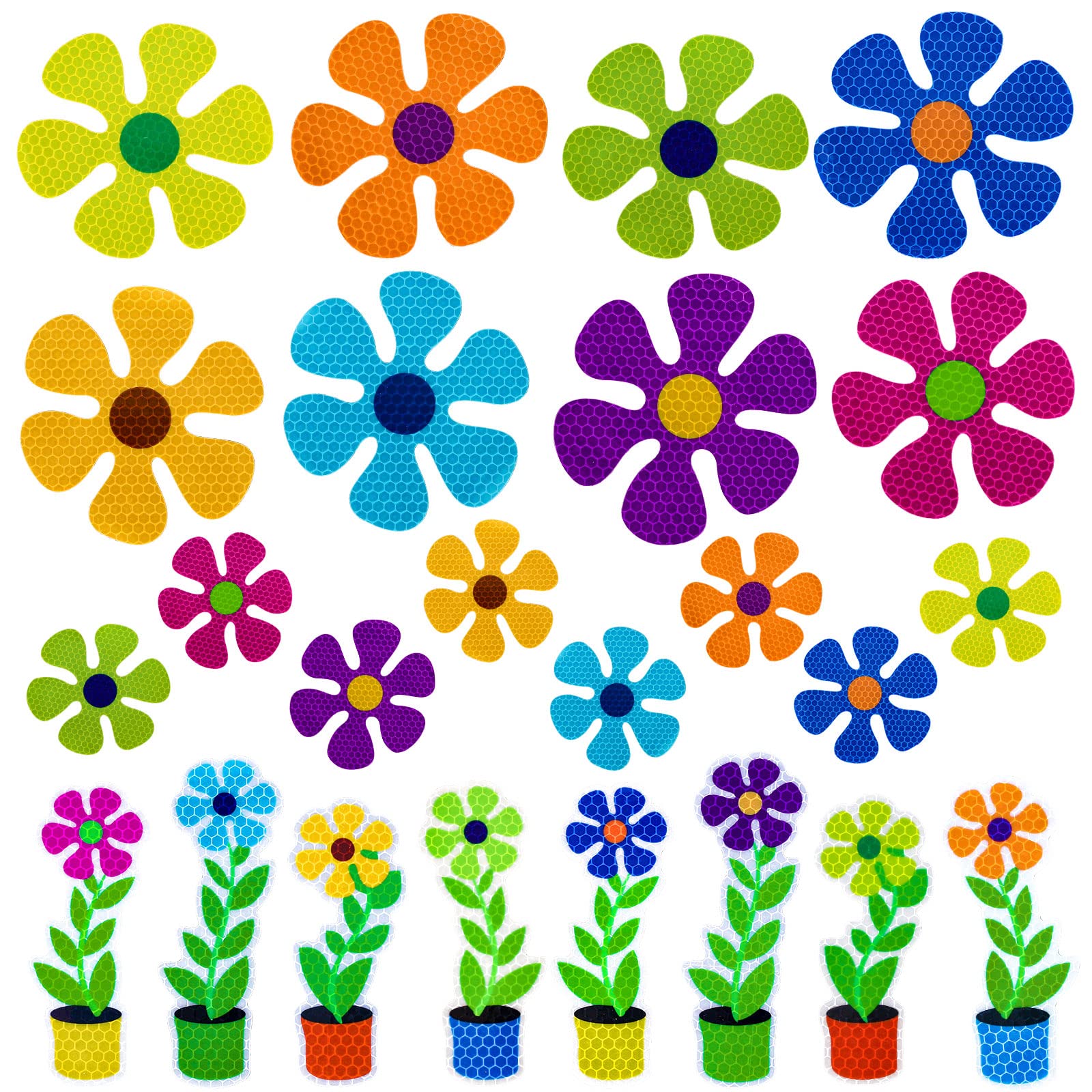 Whaline 24Pcs Spring Flower Reflective Magnets Multi-Color Potted Flower Magnetic Stickers Cute Refrigerator Magnetic Stickers Decals for Mailbox Metal Door Cabinets (Not for Aluminum Alloy Vehicle)