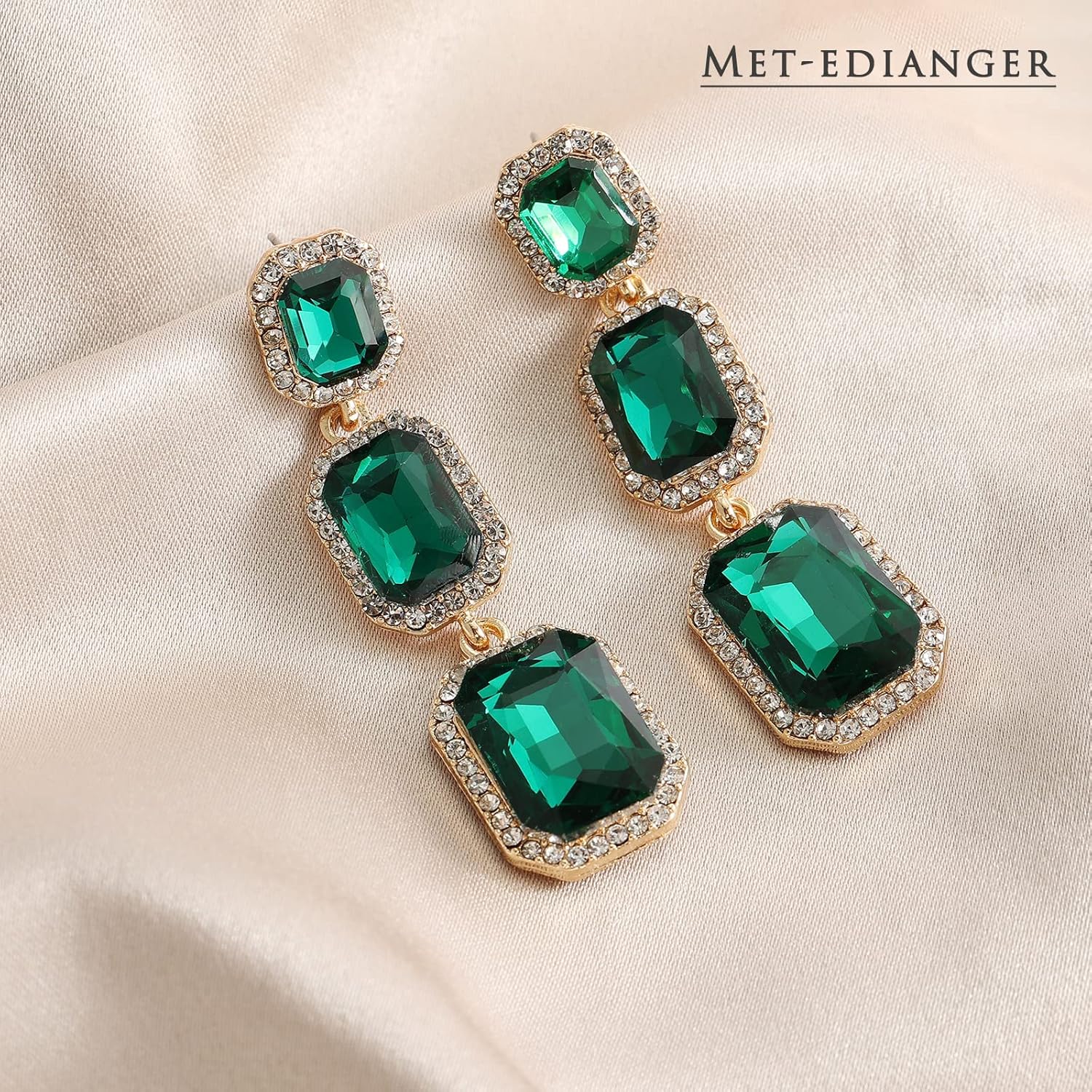 Classical Rhinestone Dangle Earrings Statement Crystal Drop Earrings Wedding Bridal Rectangle Dangling Earrings for Women - Image 5