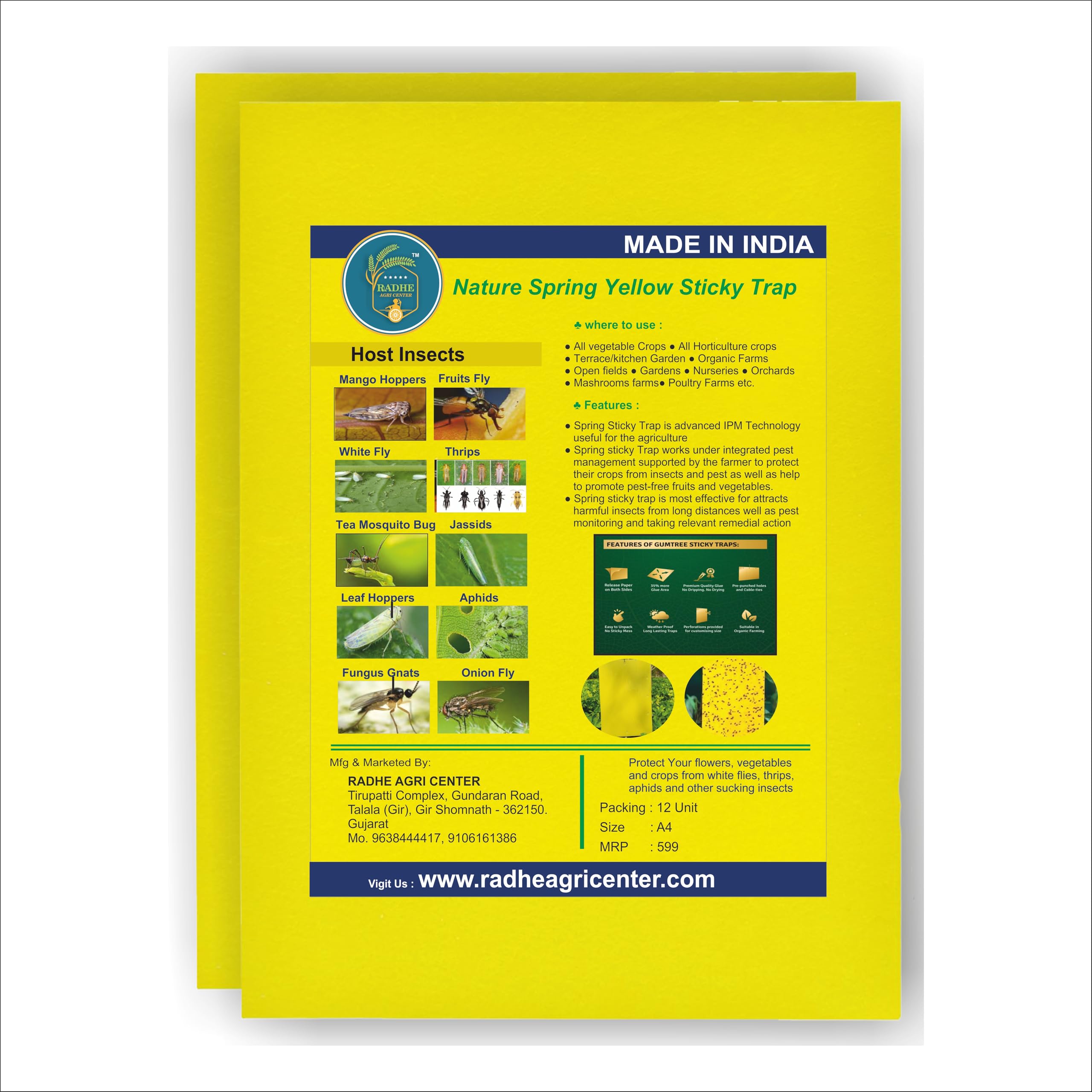 RADHE AGRI CENTER Yellow Non Toxic Fly Trap Insect Catcher Sticky Trap Pads for Insects, Whiteflies, Aphids, Leaf Minor, Thriphs (Yellow)- 12 Pic, Outdoor Plants (20x30 cm) A4 (B0D33FQ7TQ) Amazon Price History, Amazon Price Tracker