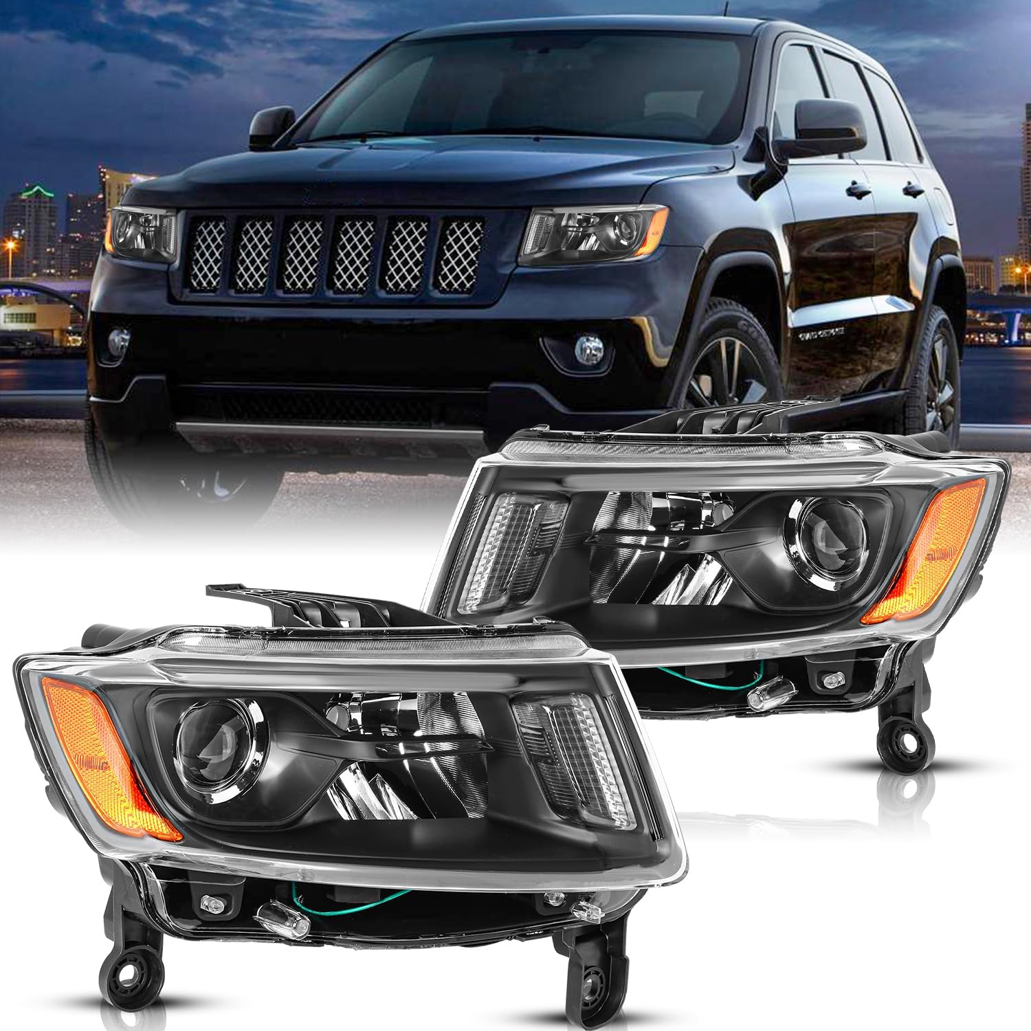 JSBOYAT Headlight Assembly for 2014–2016 Jeep Grand Cherokee (Halogen)