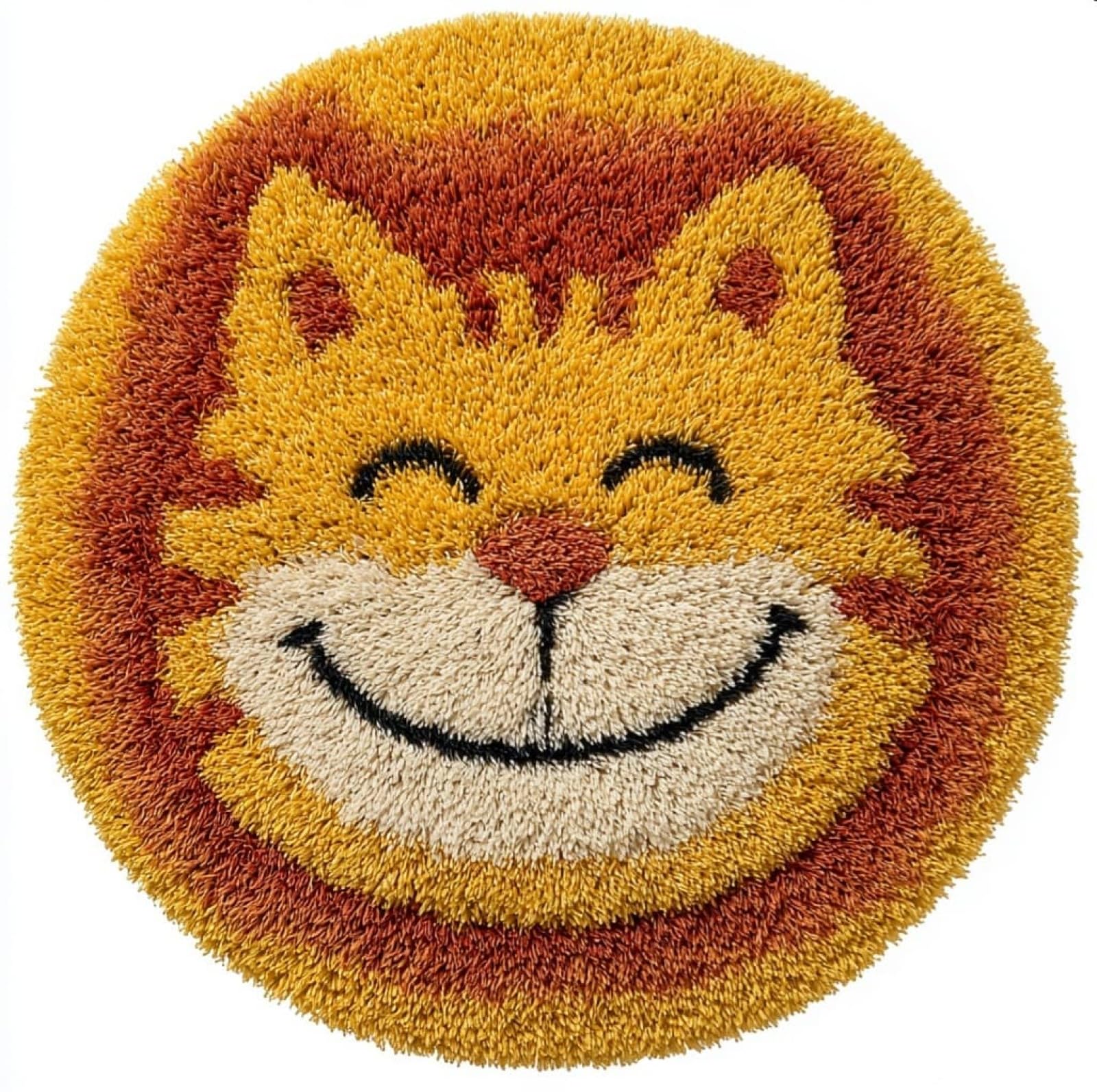 WallustrioaW Latch Hook Rug Kits for Adults,Smiling Cat,Crochet Kits for Beginners,DIY Cross Stitch Cushion Craft with Yarn and Crochet Hook,50x50cm