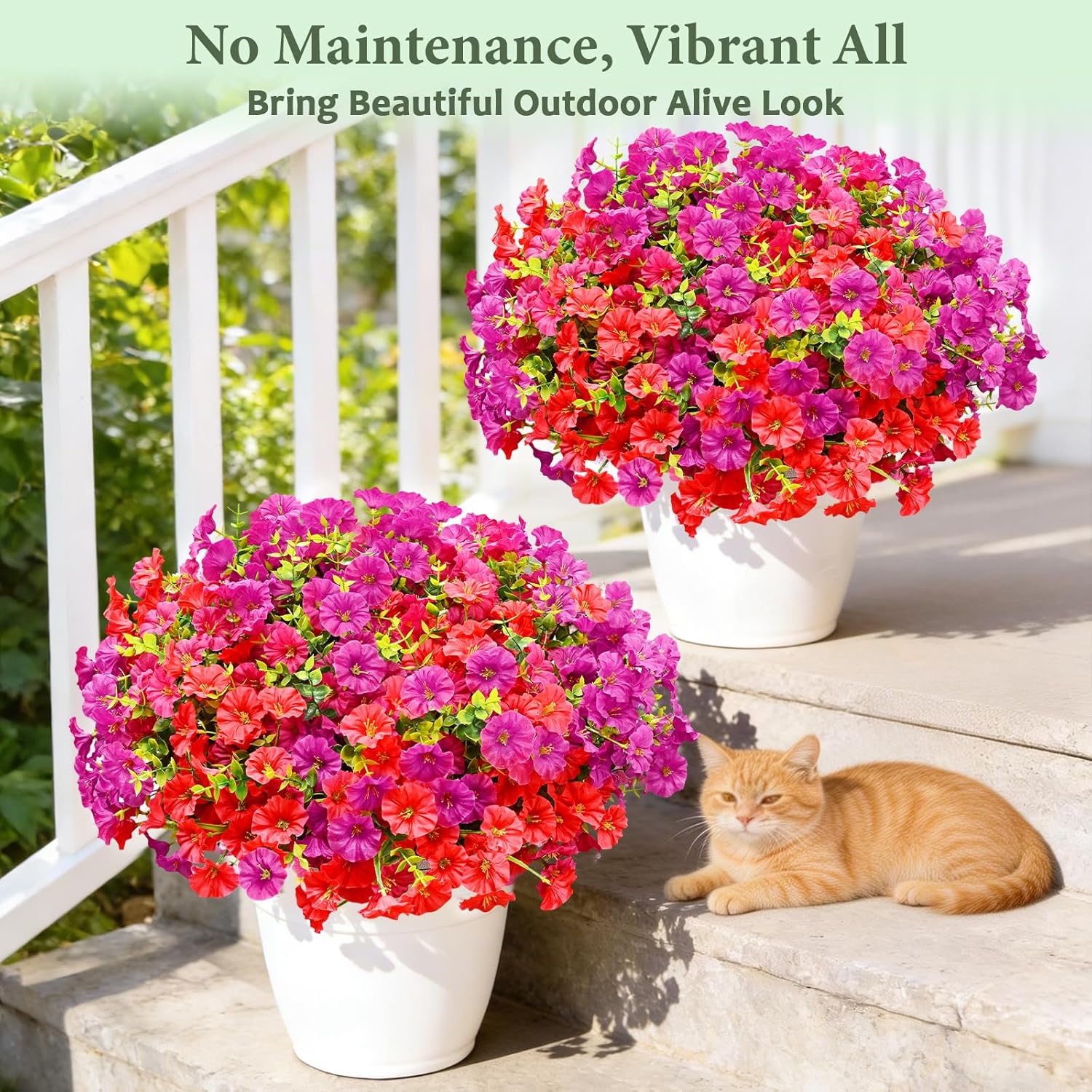 Artificial Flowers for Outdoors, 26 Bundles Fake Outdoor Flowers, UV Resistant Artificial Outdoor Plants & Flowers for Decoration, Colorful Morning Glory for Garden Porch Yard Patio, Fuchsia & Red