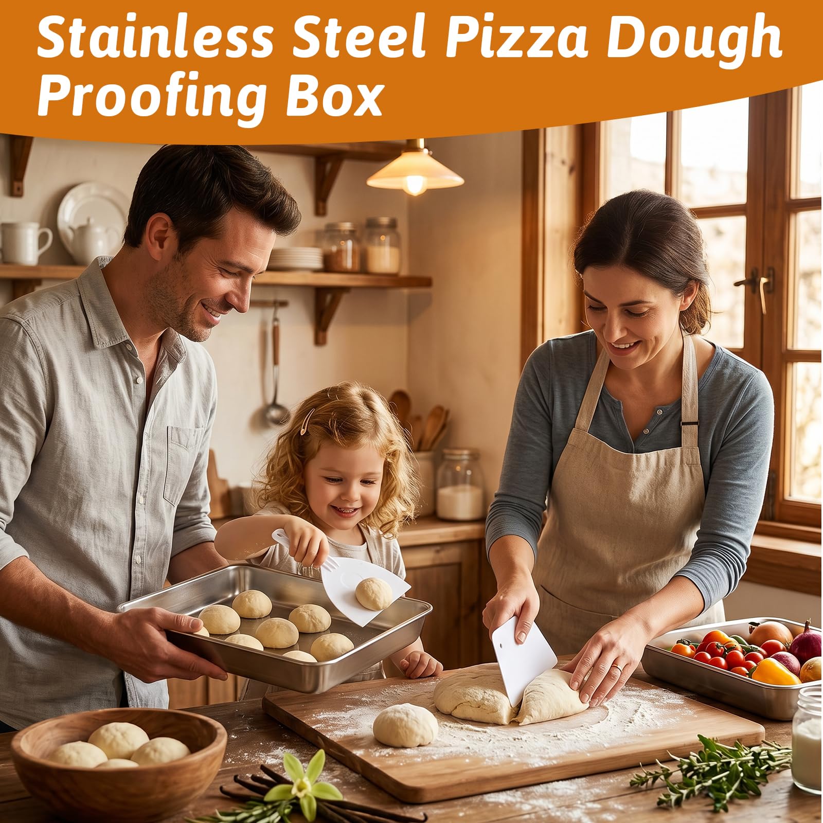 Pudełko na ciasto na pizzę ze stali nierdzewnej 304 z pokrywką, 2 sztuki, pudełko do fermentacji ciasta na 4-6 ciasta, 36 x 28 cm, w zestawie szpatułka do ciasta i karta ciasta, pojemnik do