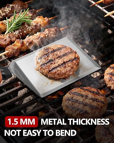Miniatura 5 de HULISEN Espátula grande de acero inoxidable para parrilla, espátula de metal resistente de 6 x 5 pulgadas con bordes de corte, accesorios para