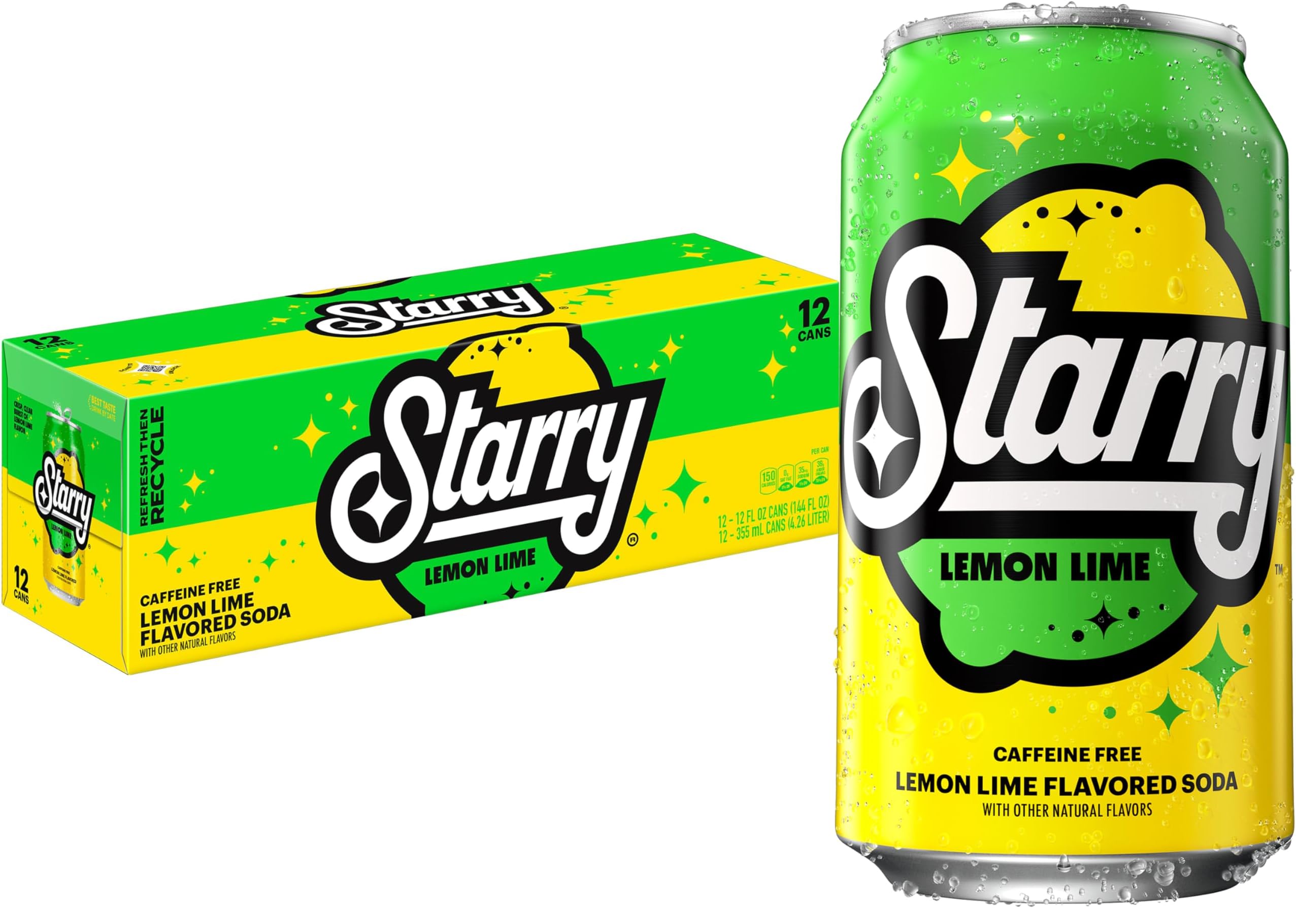 Starry Lemon Lime Soda Pop, 12 Fl Oz Cans (Pack of 12)