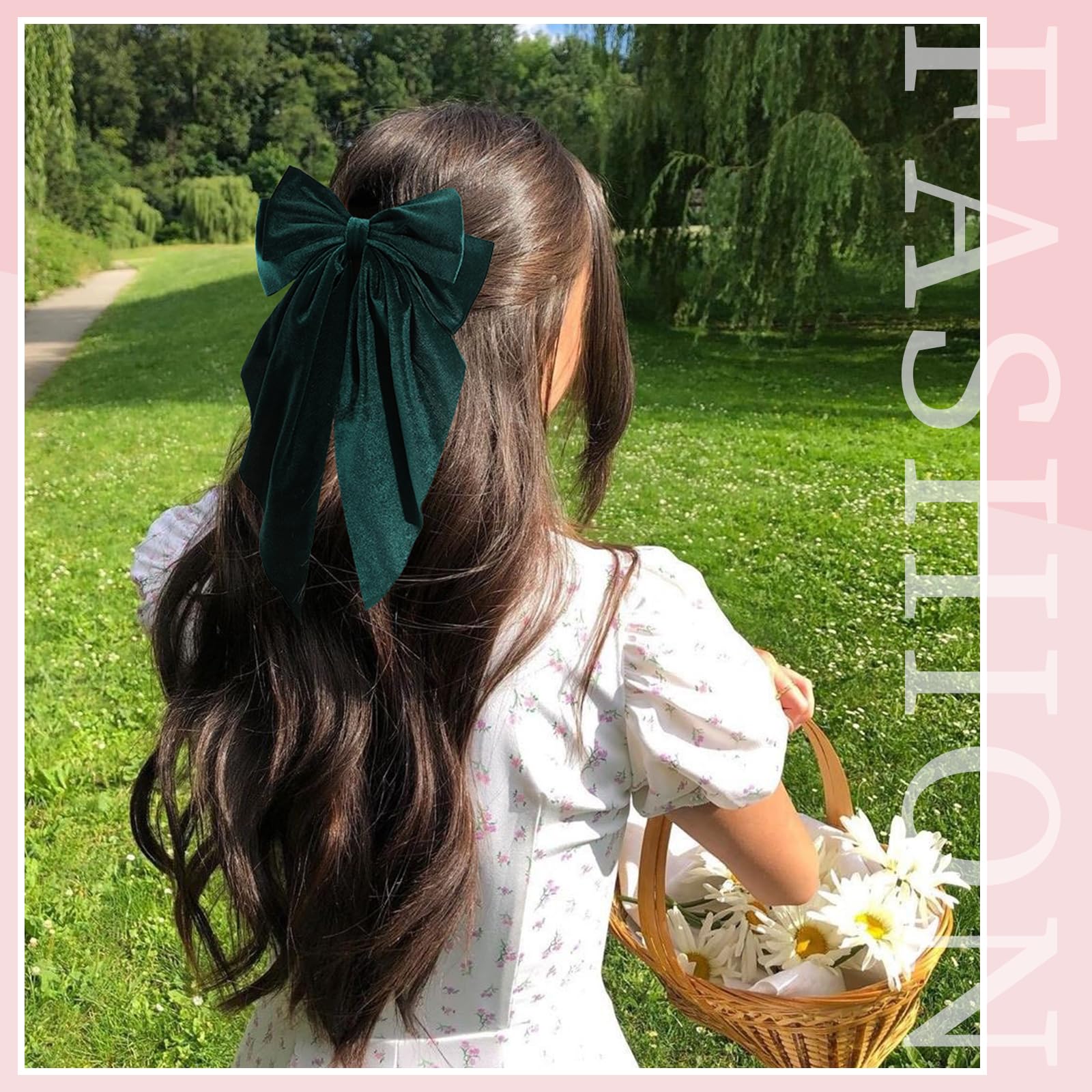 10 grandi fiocchi per capelli per donne e ragazze, in velluto, per ragazze, fiocchi per capelli con coda lunga, accessori per capelli francesi vintage per donne