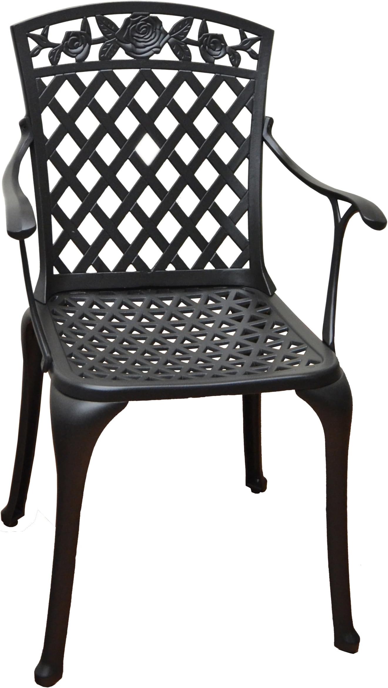 Two of BARSTOW /EX01003C/ Cast Aluminum Outdoor Arm Dining Chair with Rose Design, Bronze Powder Coating Finish &, 2 PCS/SET