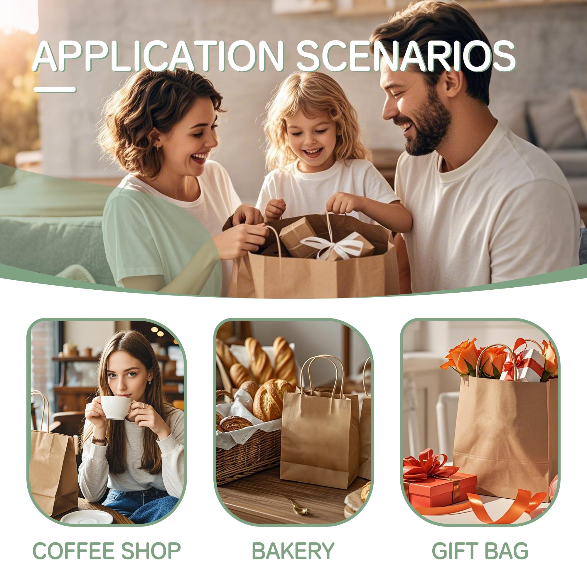 ECOEXTRA Gift Bags 100Pcs Brown Paper Bags with Handles Bulk 8x4.5x10.8 Inch Paper Gift Bag Medium Size, Kraft Paper Bag, Grocery Shopping Retail, Birthday Party Favors Wedding Sacks
