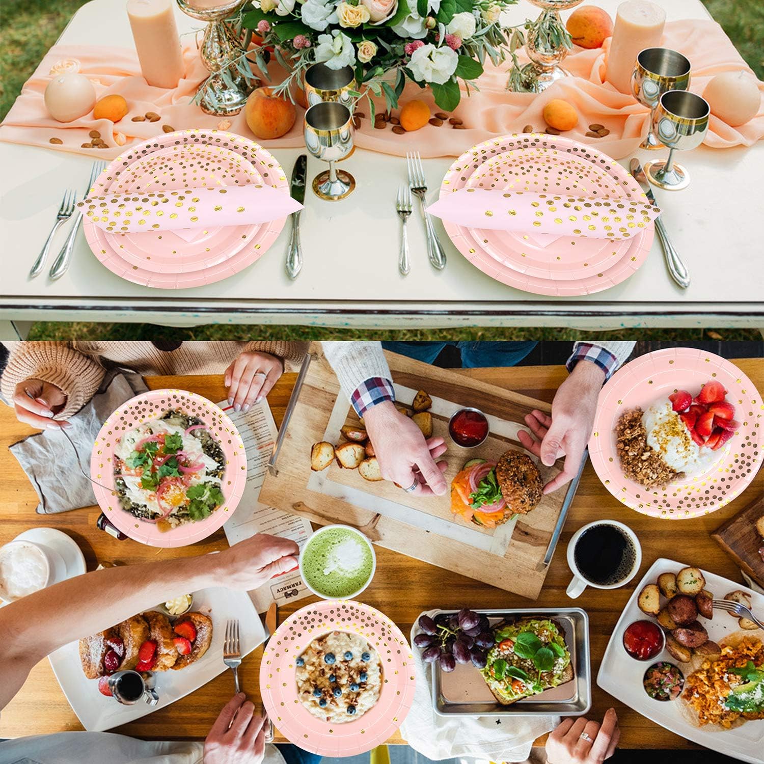 40pcs Kids Party Tableware Set Disposable, Pink Polka Dot Paper Party Tableware for Birthday, Wedding, Baby Shower : Toys & Games