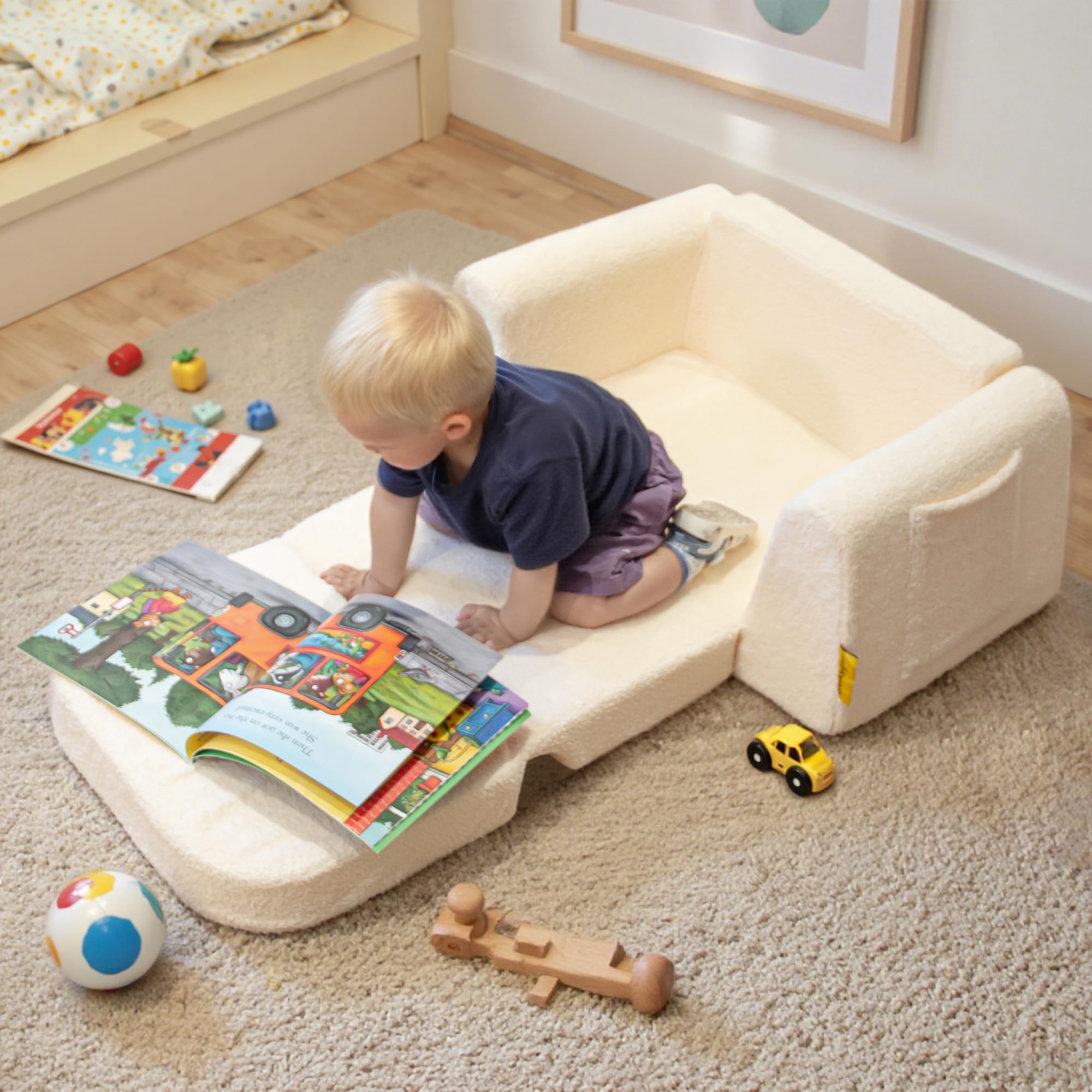 BanaSuper Kindersofa Ausklappbar, Kinder Faltsofa 2-in-1 mit Schlaffunktion, Spielsofa für Kinderzimmer & Reise, EN71 Geprüft Kindersessel, Geschenk für Jungen Mädchen (Beige)