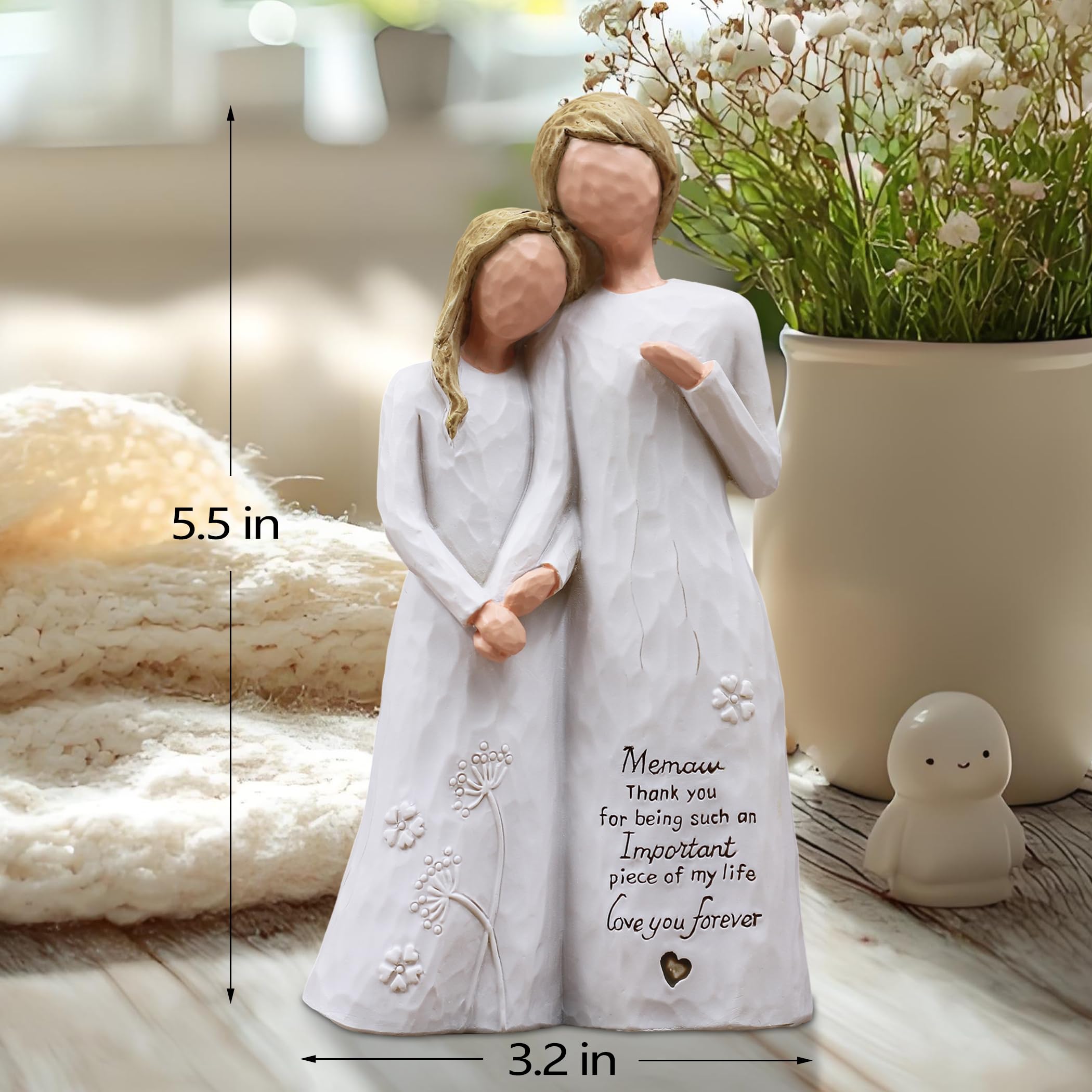 Memaw Gifts for Grandma, for Memaw, Meemaw Gift for Christmas Birthday, Grandmother Granddaughter Embrace Hand-Painted Sculpted Resin Figurine