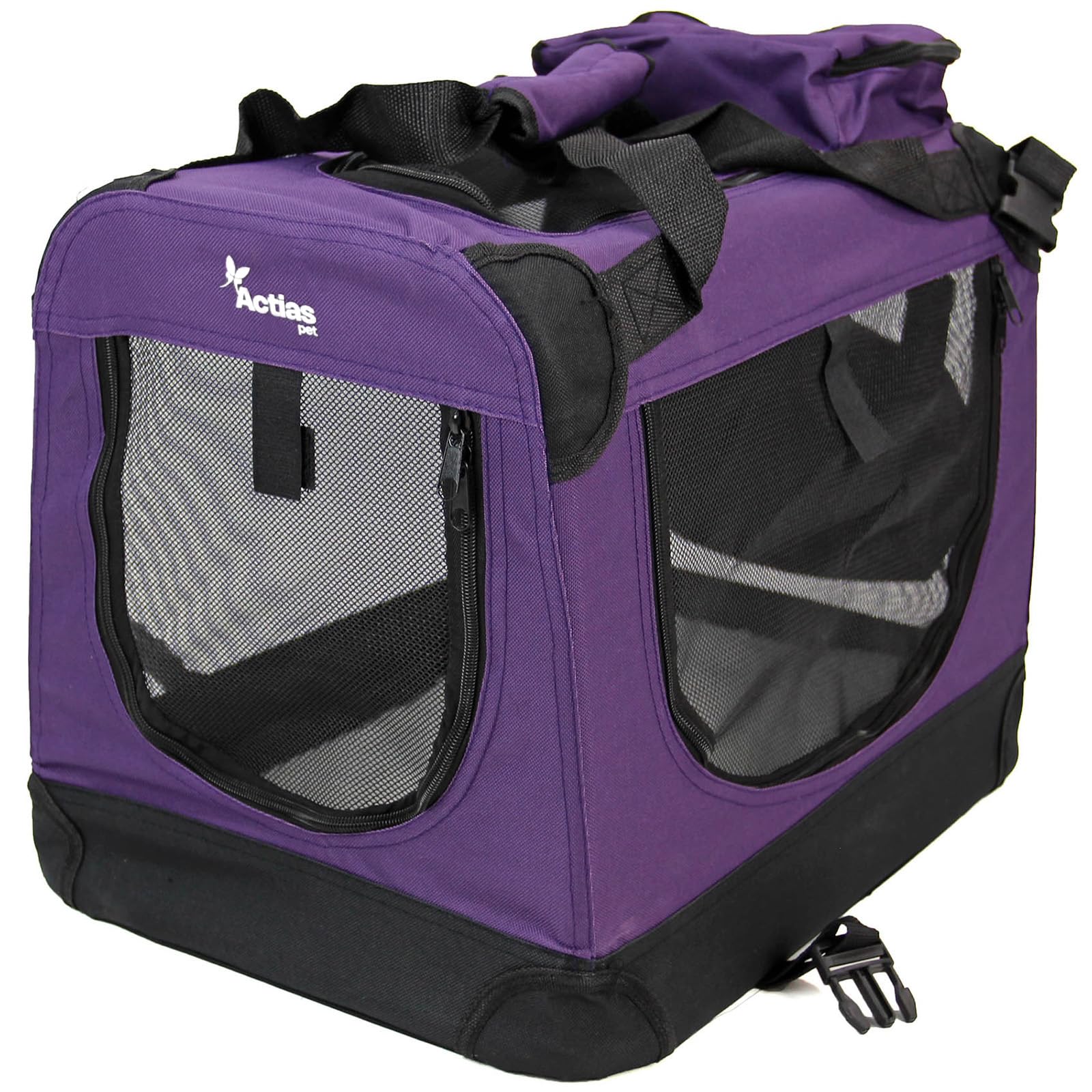 Actiaspet Fabric Pet Carrier Crate – Soft-Sided Travel Kennel for Dogs, Cats & Puppies – Foldable with Faux Sheepskin Bed, Mesh Windows, Treat Bag