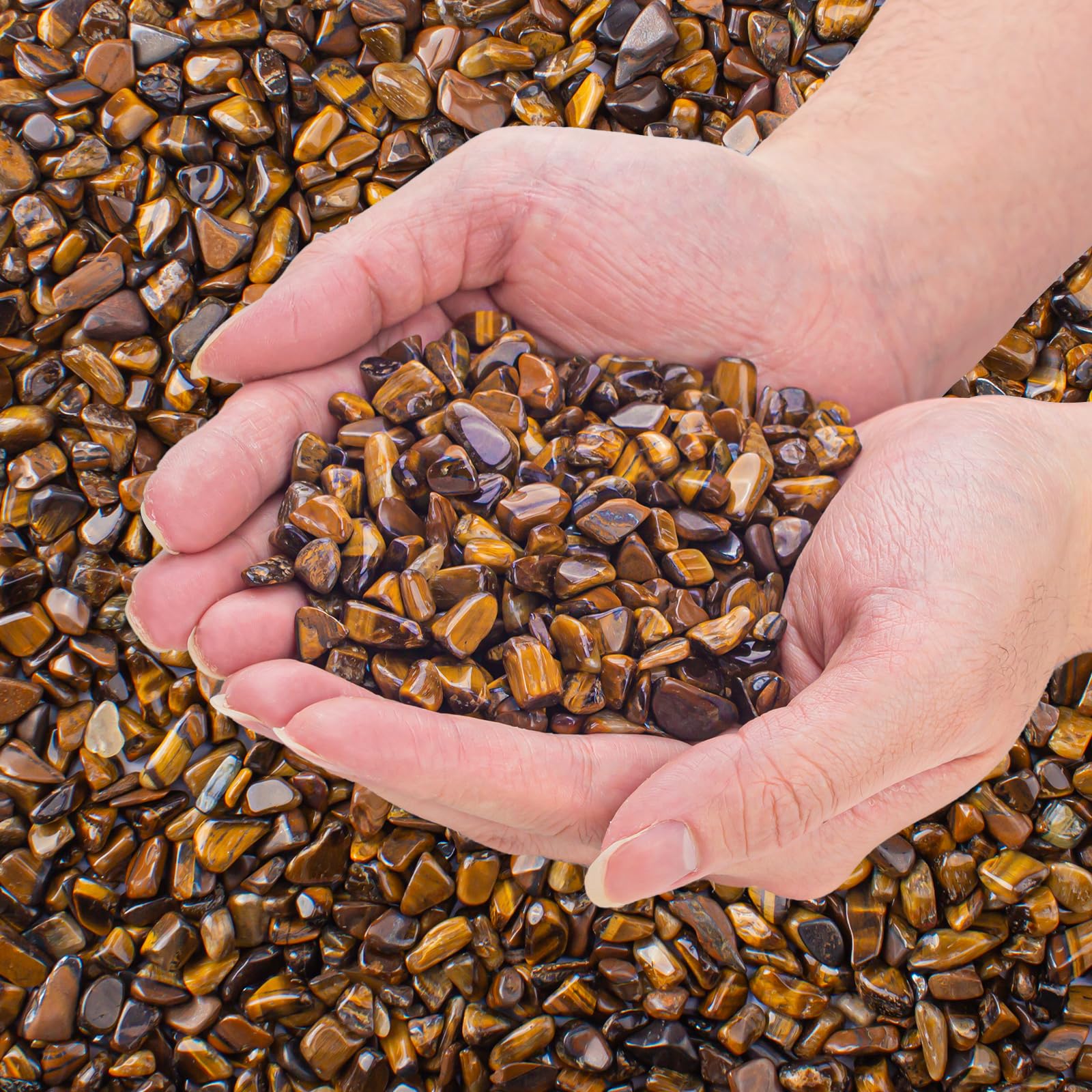 EZEELAI 3 Lb Tiger Eye Aquarium Gravel Rocks Polished Tumbled Crushed Stones, Natural Crushed Stone Crystal Chips Decorative for Fish Tank||Vase Filler|Succulent Plants Decor, 6mm-9mm