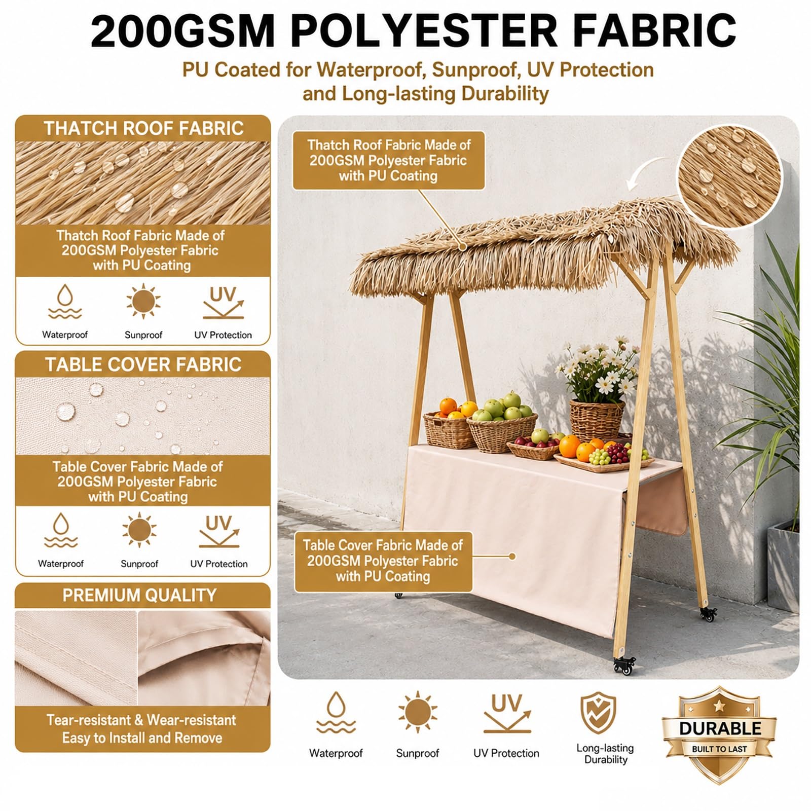 Przenośne Stoisko Targowe z Zadaszeniem, Stanowisko Handlowe i Stoły Ekspozycyjne – Składane Stoisko Uliczne (np. Gastronomiczne) Oraz Stragan na Kółkach(White,100x60cm/39x24in)