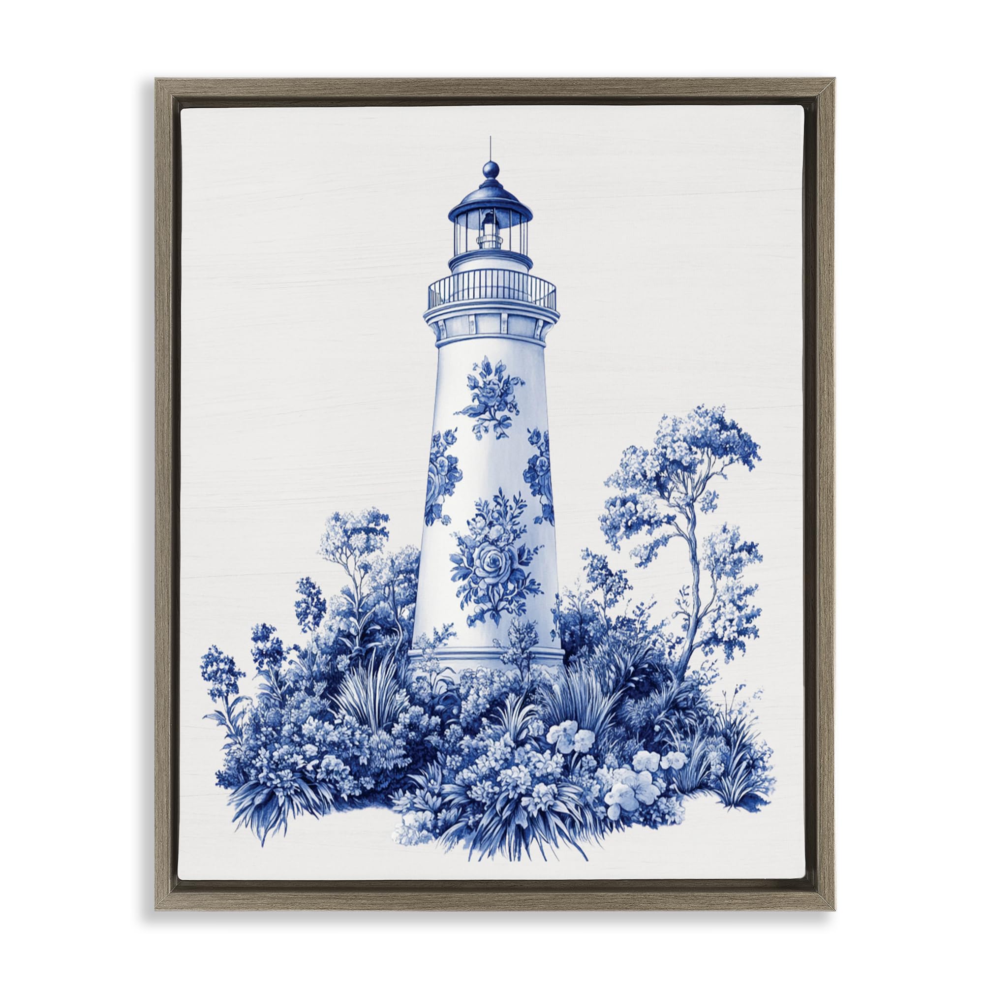 'Toile Patterned Lighthouse'| Floating Frame Canvas Art