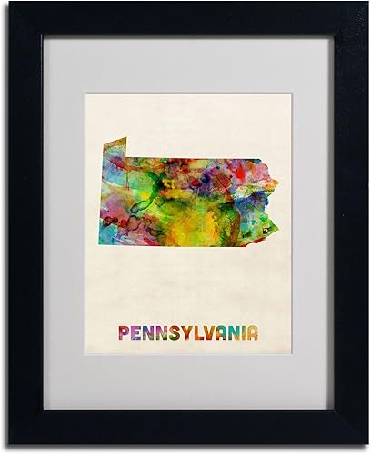 Miniatura 2 de Trademark Fine Art Mapa de Pennsylvania - Arte enmarcado enmarcada por Michael Tompsett en marco negro, 11 x 14 pulgadas