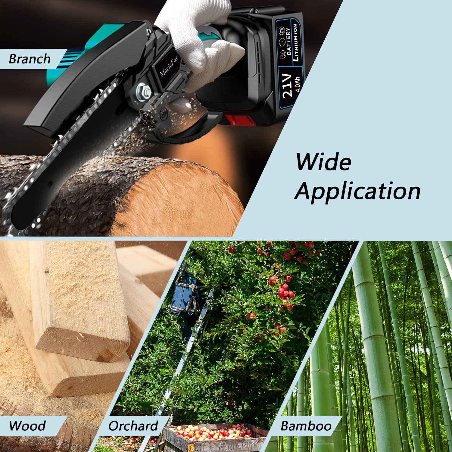 Mini Chainsaw - MagicFox 6-Inch Cordless Power Chain Saw, Portable 4.0Ah Battery Chainsaws, 1.2KG One Hand Electric Chainsaw for Garden Bush Tree Branch Pruning Shears Wood Cutting