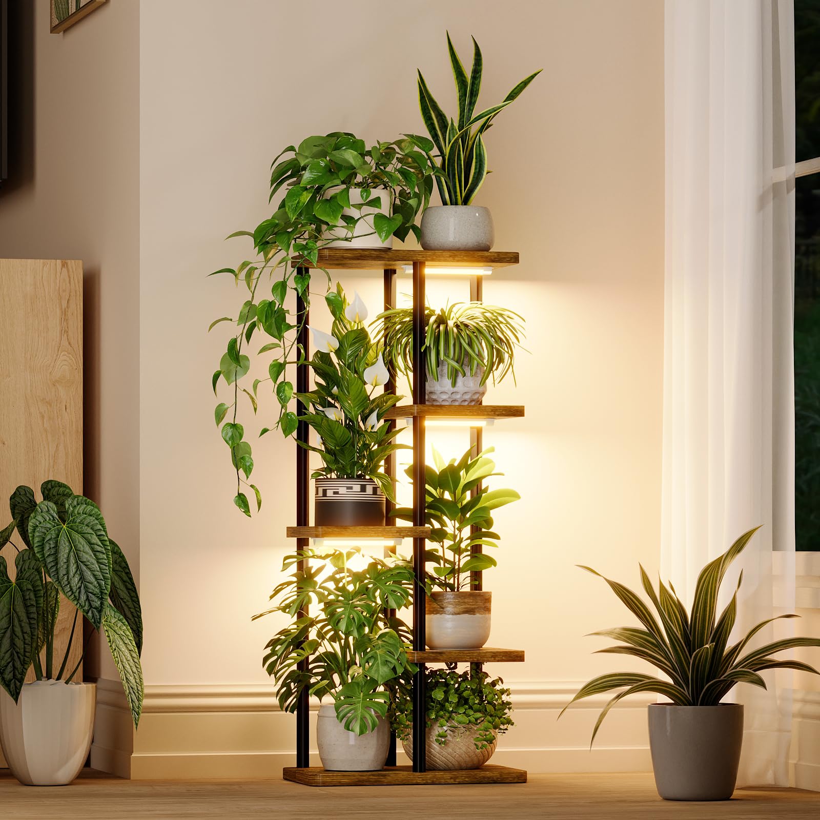 Bamworld 5 Tier Plant Stand with Grow Light for Indoor Plants