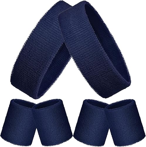 Miniatura 17 de Bememo Juego de 6 bandas deportivas de neón para competiciones deportivas de París, 2 diademas, 4 muñequeras, bandas atléticas de tela de rizo