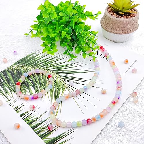 Miniatura 7 de Cuentas redondas de cristal de colores mixtos al azar, 150 cuentas de piedras preciosas de 0.315 pulgadas, cuentas de cristal sueltas para