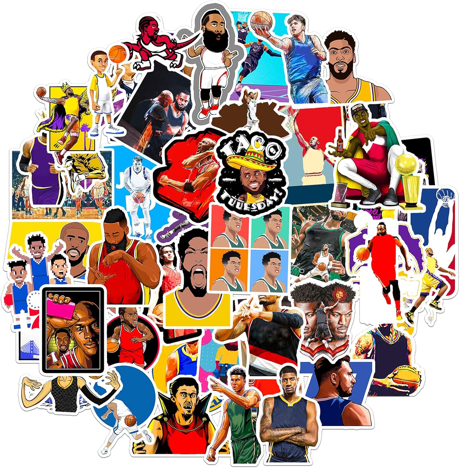 Basketball Star Sports Stickers（50 Pcs,Large Size） Vinyl Decals Gifts Merch Party Supplies Accessories for Water Bottles Skateboard Luggage Scrapbook Kids Teens Adult