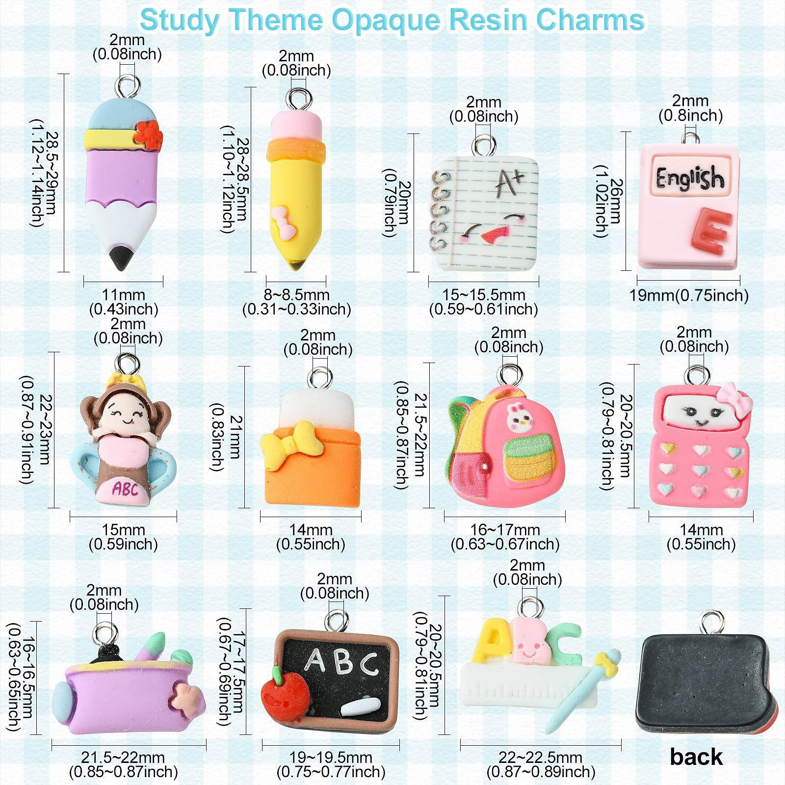 Stiesy 55Pcs 11 Styles Study Theme Resin Charms Study Supplies Pendant Charm Book Pencil Bag Calculator Dangle Charms for Jewellery Making DIY Bracelet Crafting - Image 2
