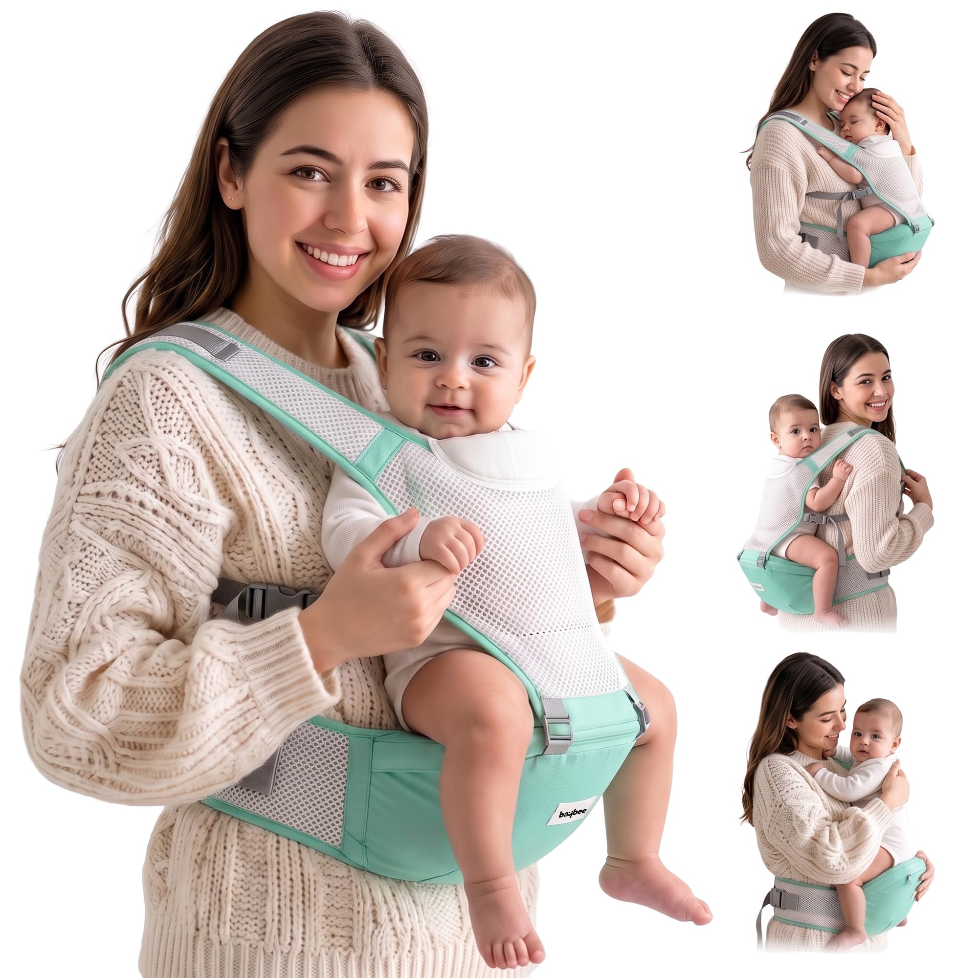Baybee 6-in-1 Hip Seat Baby Carrier for 0 to 3 Year Baby with Breathable Mesh Fabric | Baby Carrier for New Born with Multiple Carrying Positions | Baby Carry Bags with Non-Slip 30° Seat & Three-Point Balance Support | Baby Sling Bag for kids with Max Weights Upto 15 Kgs (Green)-picture-10