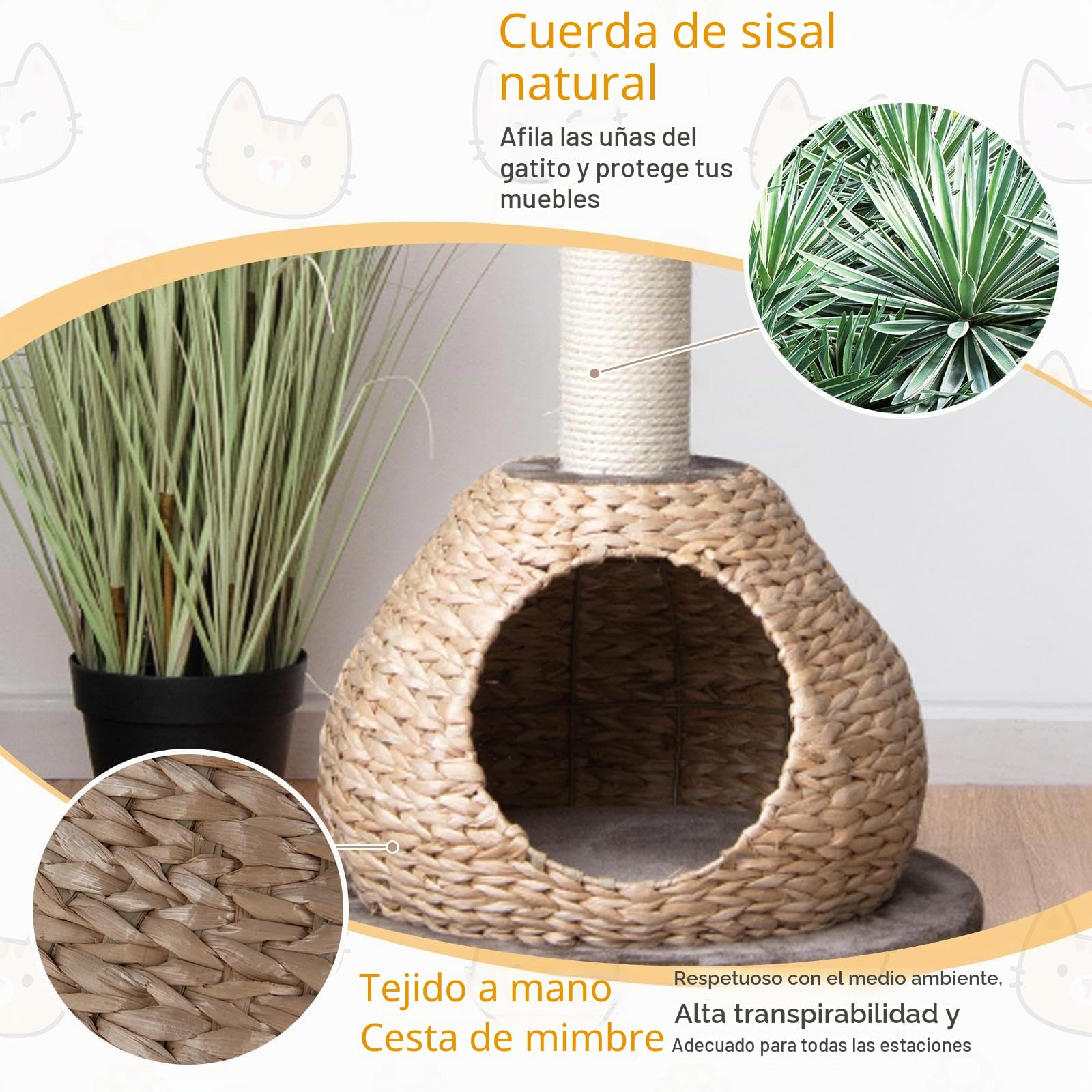 SOARS Árbol Rascador para Gatos, Poste Rascador de 71 cm de Altura con Camas, Bola Colgante, Tronco de