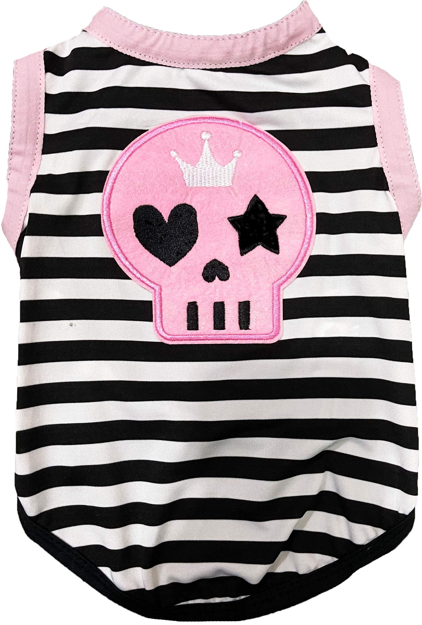 Petitebella Pink Skull Face Puppy Dog Shirt (Black White Stripes, Large)