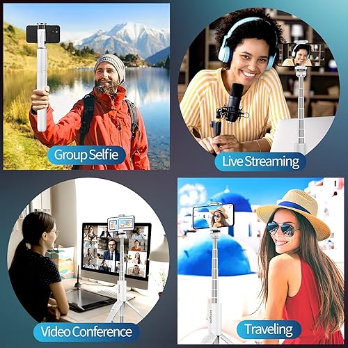 Miniatura 3 de Sensyne Trípode de teléfono de 60 pulgadas, ligero, todo en uno, selfie stick integrado con control remoto inalámbrico, compatible con todos los
