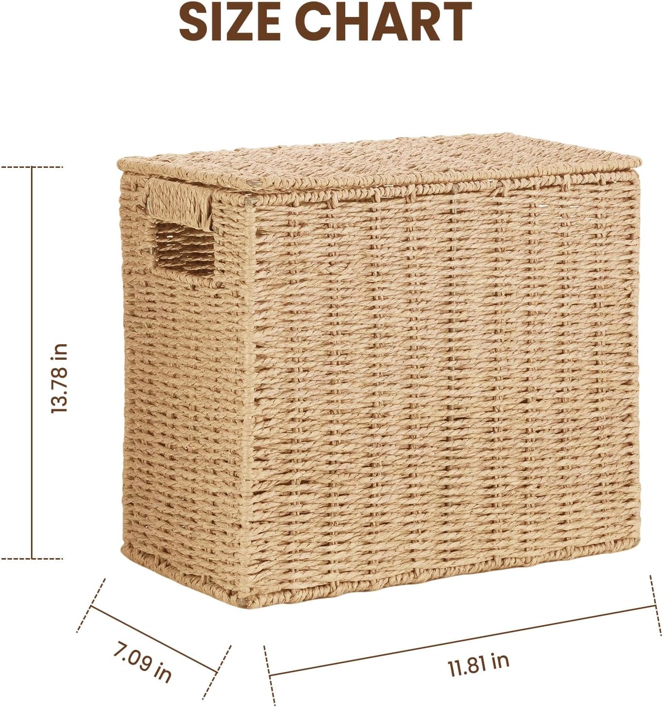 14 Inch Toilet Paper Storage Basket with Lid, 6-Roll Bathroom Organizer, Woven Paper Rope Basket for Narrow Spaces, Multi-Purpose Holder for Towels, Utensils, Picnic & Home Decor