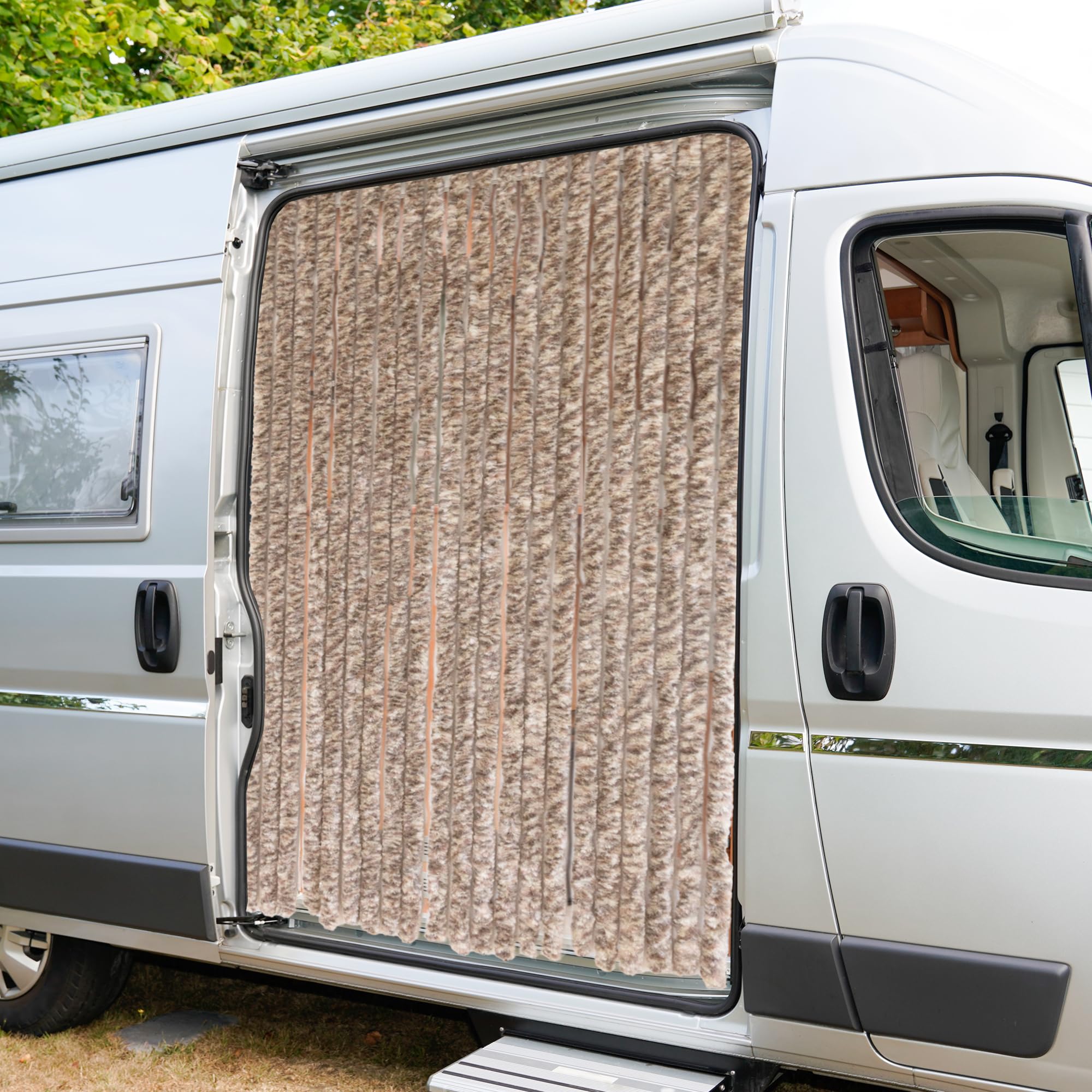 Lemodo Deurgordijn Caravan - Vliegengordijn 90x200 Cm - Lichtgrijs/Wit - Insectenbescherming
