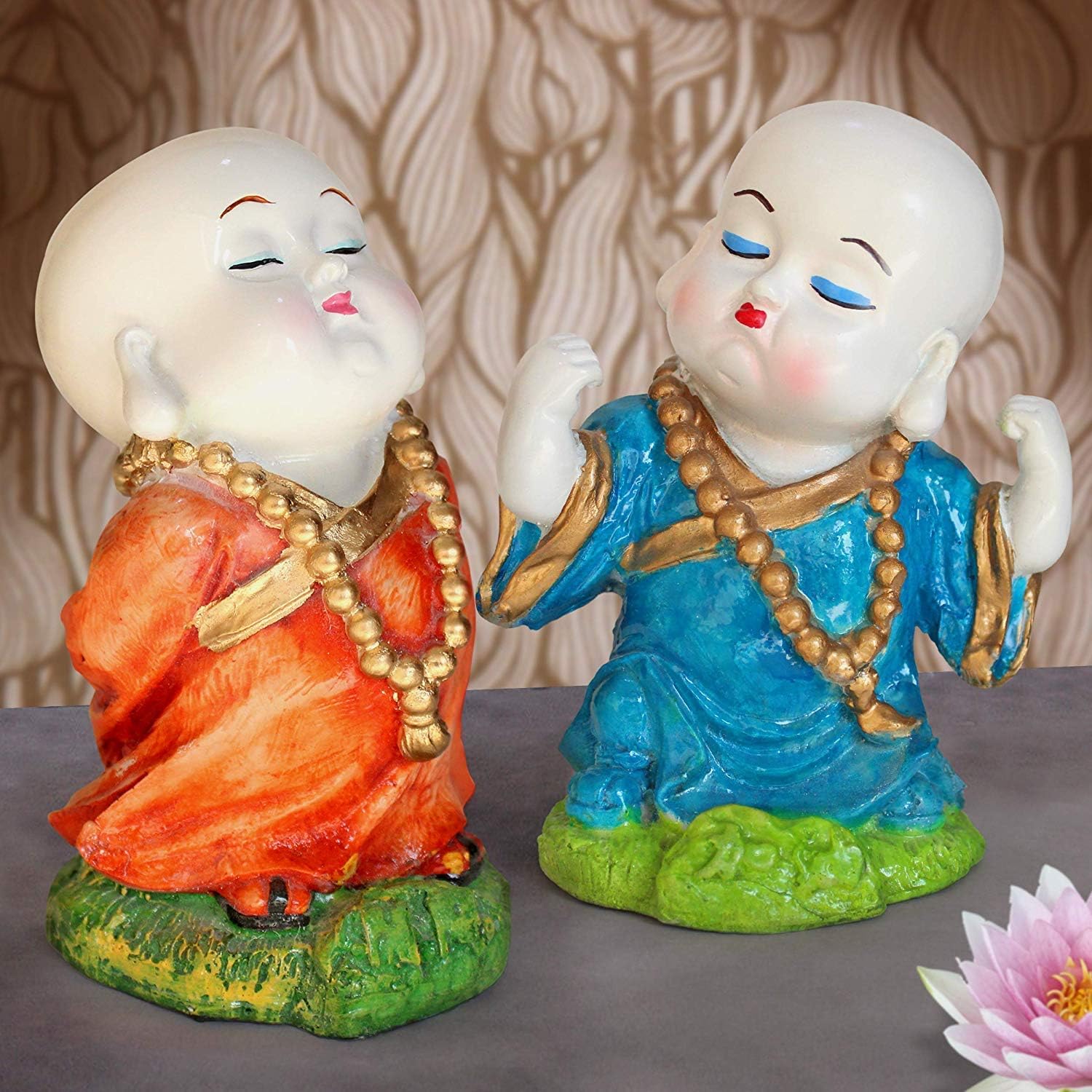 TIED RIBBONS Resin Buddha Monk Showpiece, Standard, Multicolor, 2 Piece