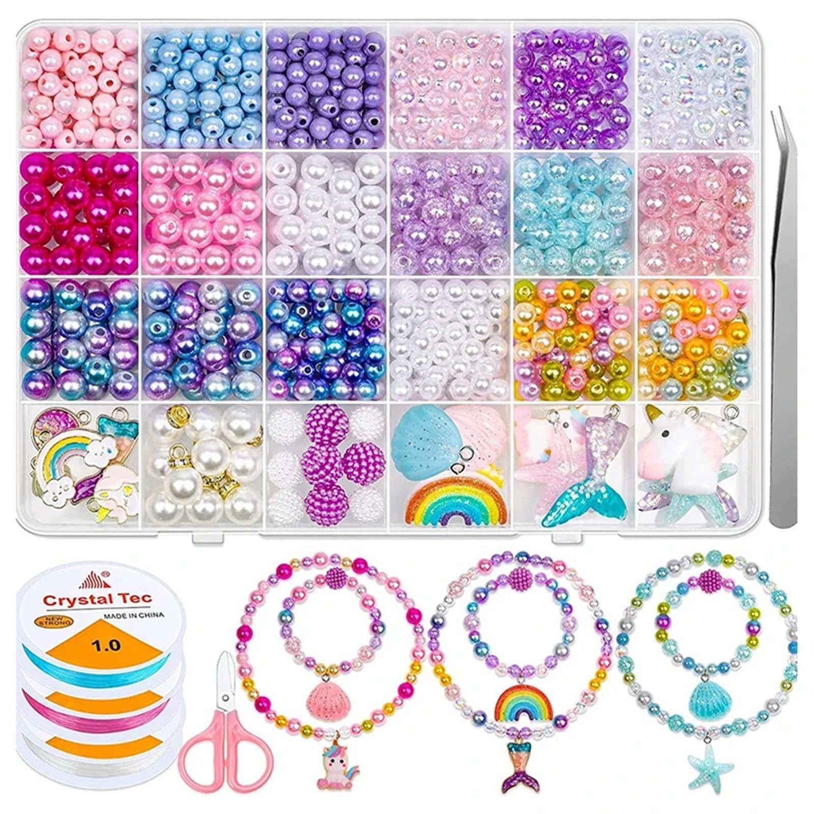 L6NqIAG Kit para Hacer Pulseras Kit de cuentas perlas arcoíris con degradado, kit for hacer pulseras, pendientes, collares, y bisutería(B 773pcs)