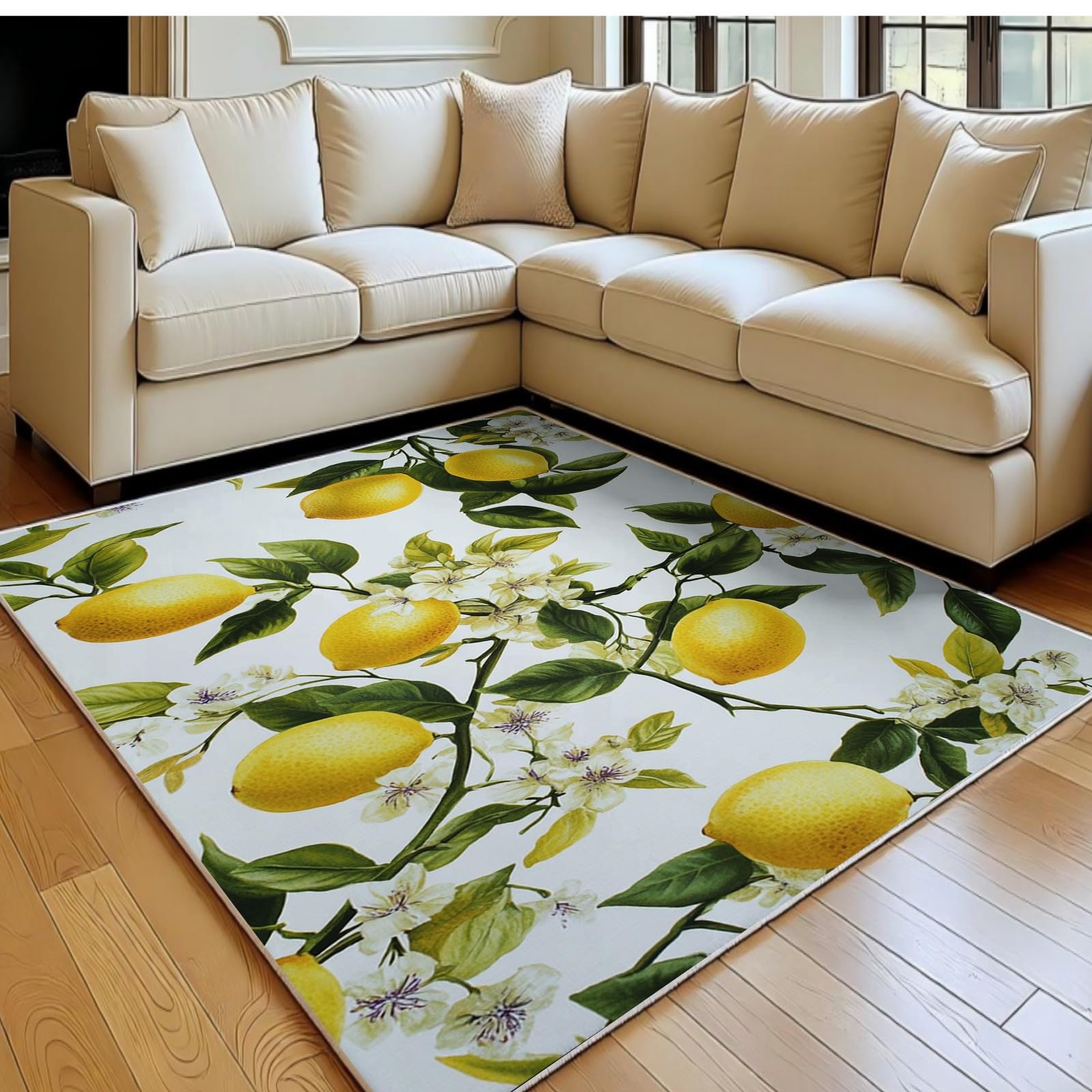 Tapis de chambre adulte feuilles et citrons pour une descente de lit douillette