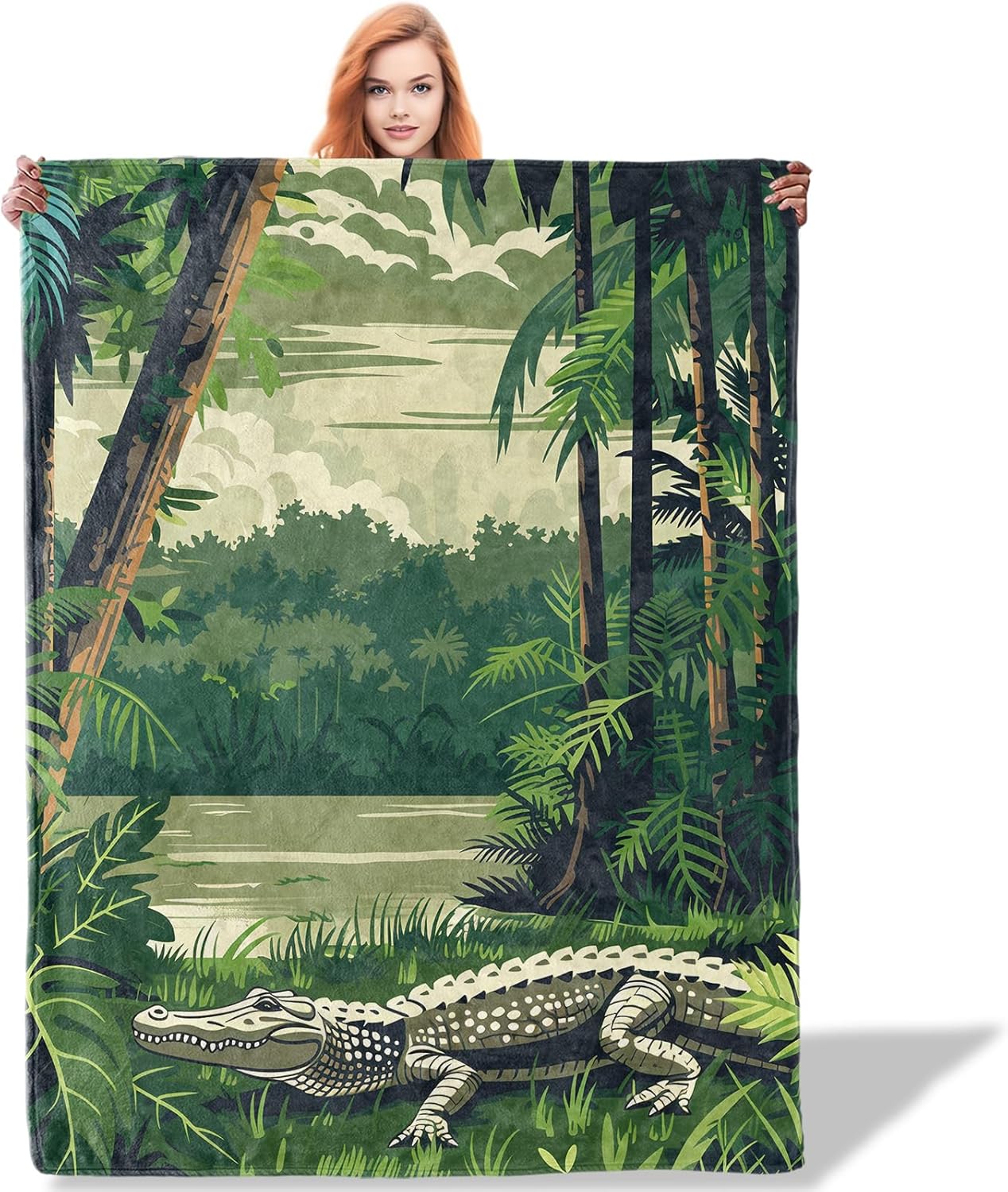 Jungle Alligator Throw Blanket for Women Girls Boys, Soft Flannel Blankets Gifts for Living Room Couch, Home, Sofa Decor, 50"x60"
