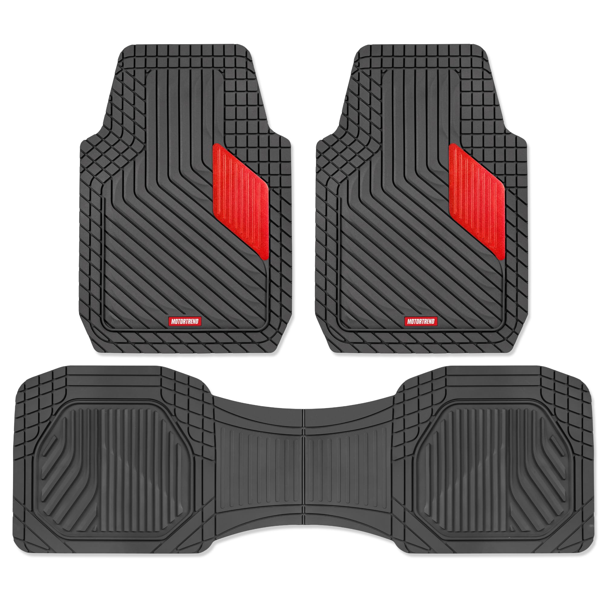 Motor Trend MetallicGuard Car Floor Mats Full Set - Durable Rubber Floor Mats with Red Me…