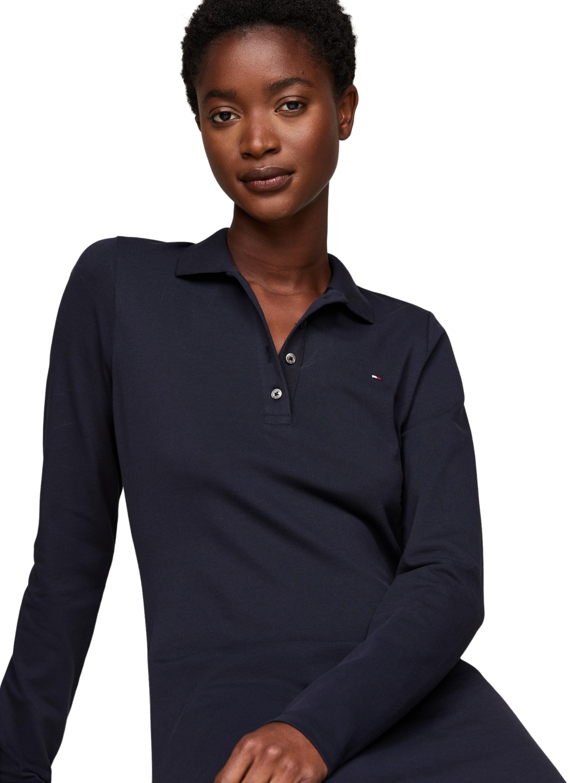 Tommy Hilfiger 1985 Slim Pique Polo Dress LS Ww0ww43230 Vestido Polo Mujer (Pack de 1)