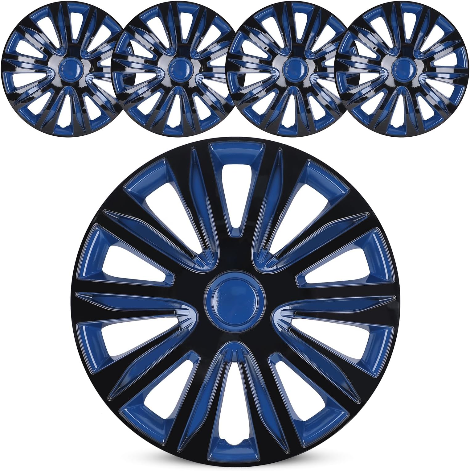 14" Premium Universal Wheel Rim Covers – Set of 4 Hubcaps,ABS&PC Material Hub Protection Accessory,Snap-on Replacement Caps for Car,Pickup Truck,SUV - 14 Inch Black&Blue Lacquer