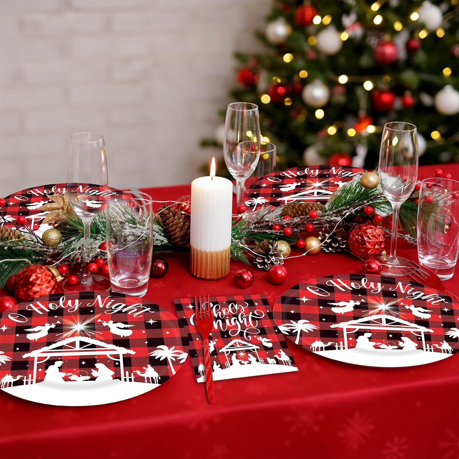Jesus Christmas Party Tableware - Nativity Holy Night Supplies 96 Pcs Paper Plates and Napkins Set for 24 Guests