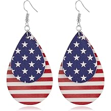 ROSTIVO American Flag Earrings for Women Patriotic Teardrop Faux Leather Dangle Earrings 4th of July Jewelry Independence Day Accessories