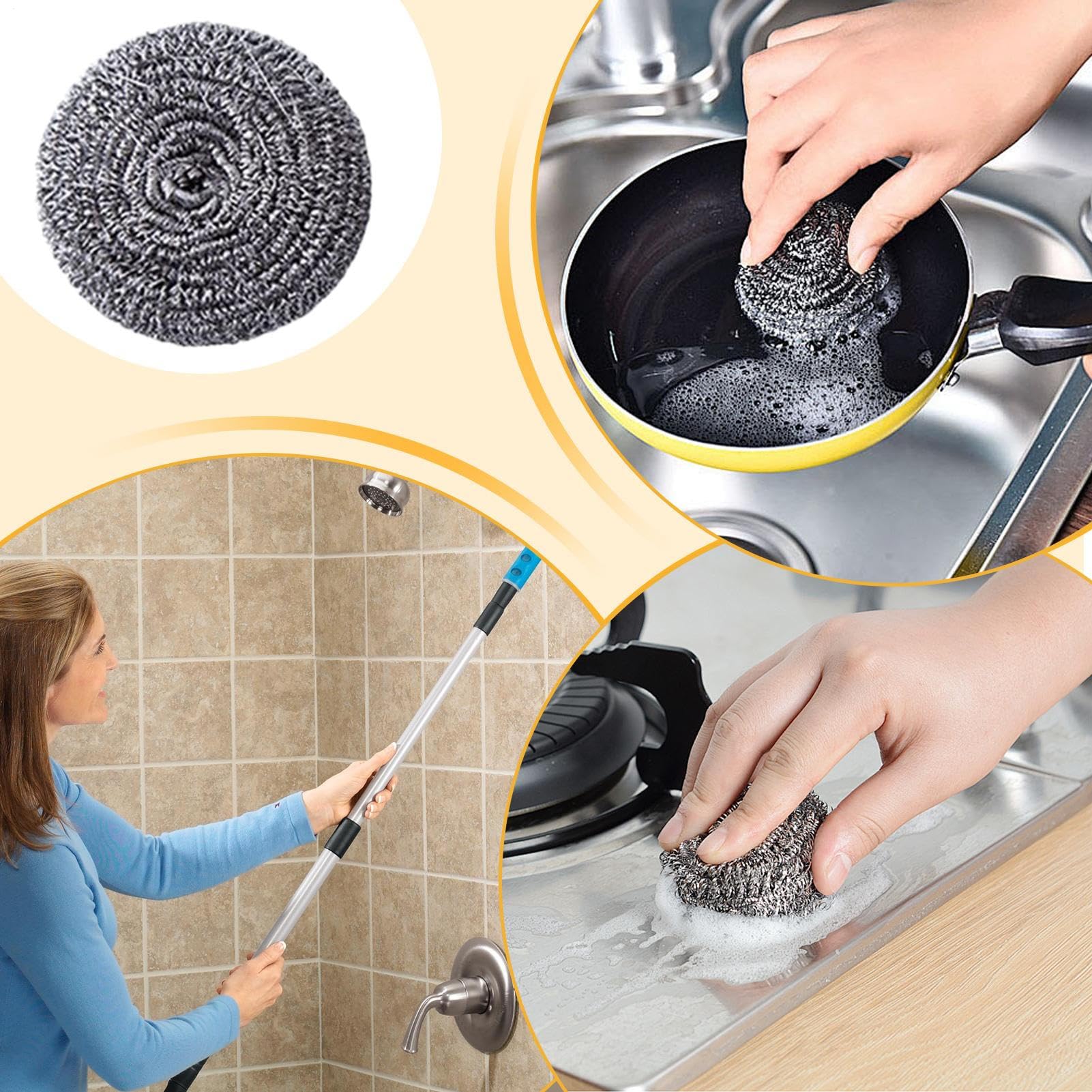 Spazzola In Acciaio Per Pentole | Utensile per Pulizia Bagno | 6 Pezzi Pagliette in Acciaio Inossidabile Antigraffio per Casa Cucina Lavello Stoviglie Pentole Barbecue Ristorante